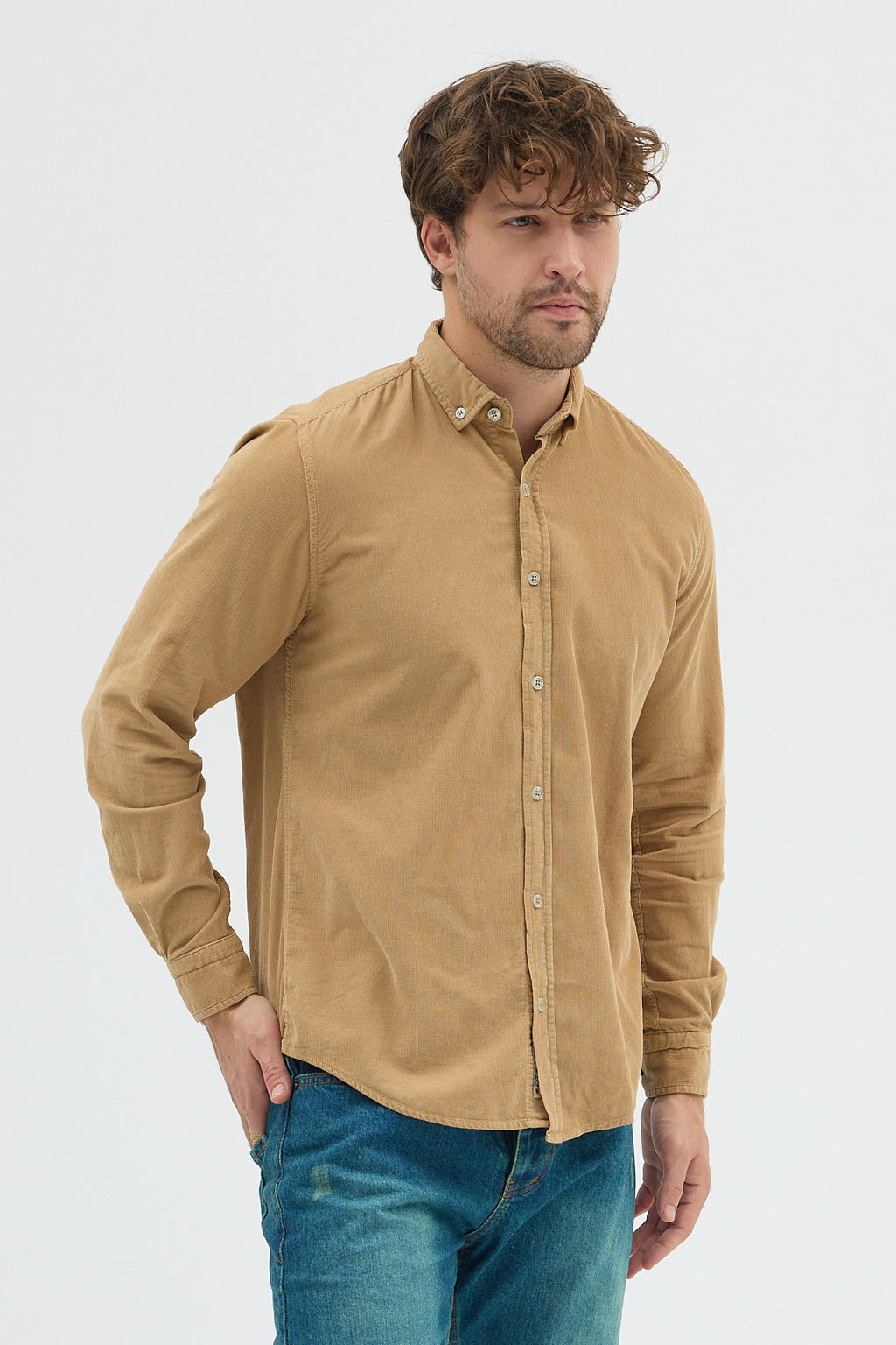 Cosplay Erkek Relax Fit Kadife Uzun Kollu Gömlek