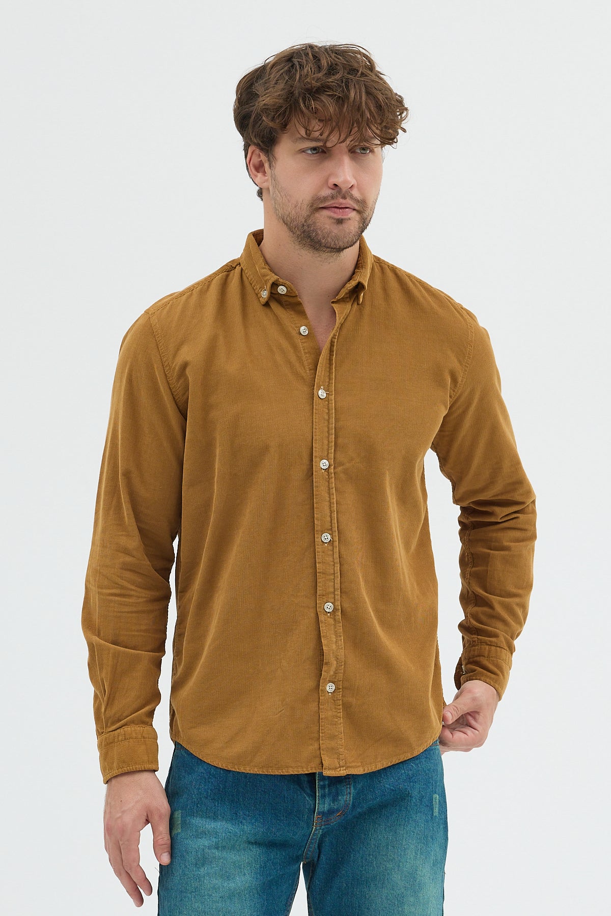 Cosplay Erkek Relax Fit Kadife Uzun Kollu Gömlek