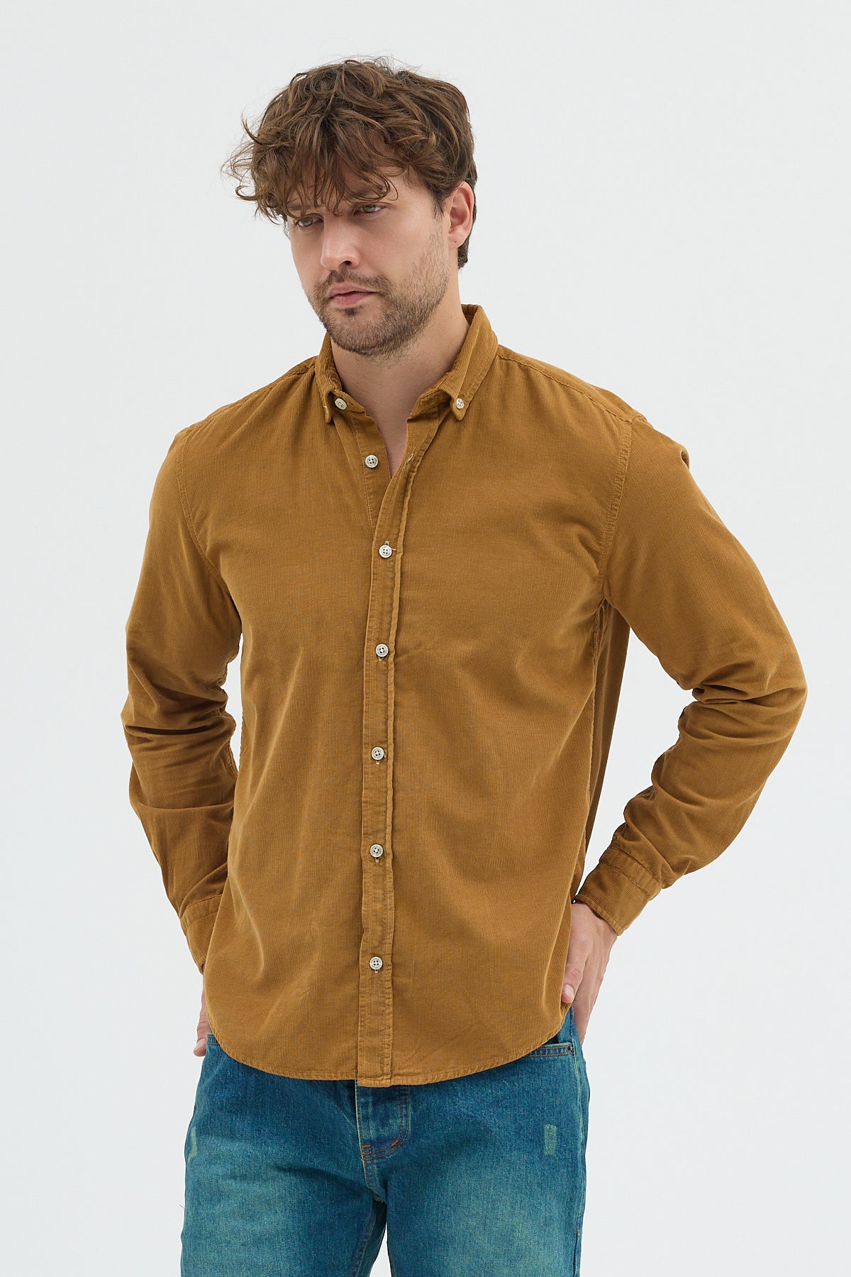 Cosplay Büyük Beden Erkek Relax Fit Kadife Uzun Kollu Gömlek Cosplay