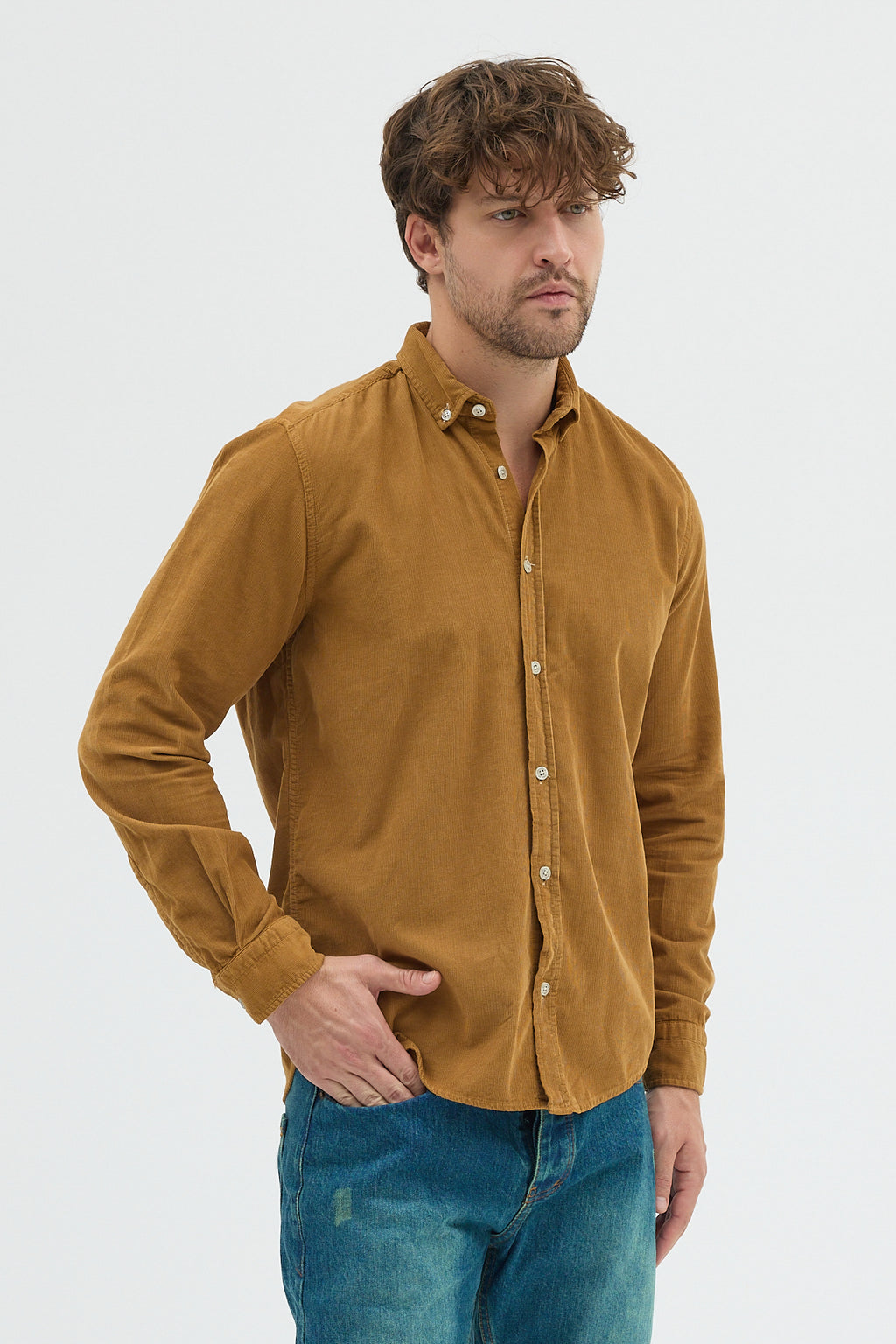 Cosplay Erkek Relax Fit Kadife Uzun Kollu Gömlek