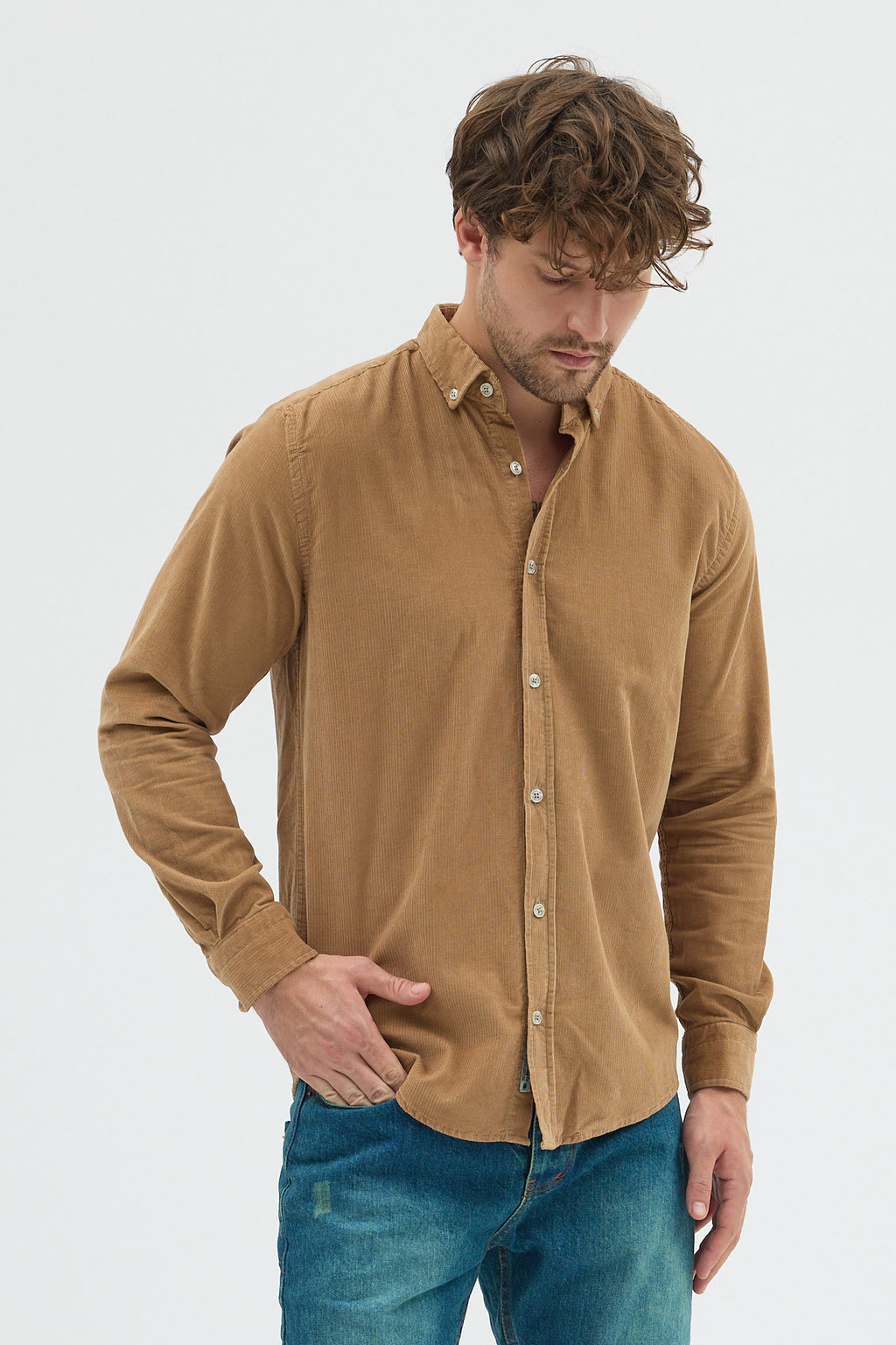 Cosplay Erkek Relax Fit Kadife Uzun Kollu Gömlek