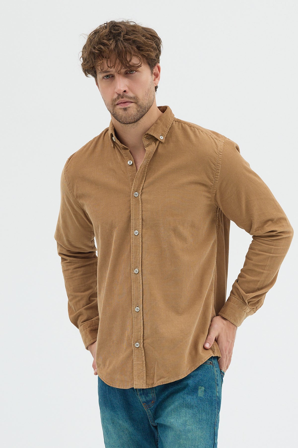 Cosplay Büyük Beden Erkek Relax Fit Kadife Uzun Kollu Gömlek Cosplay