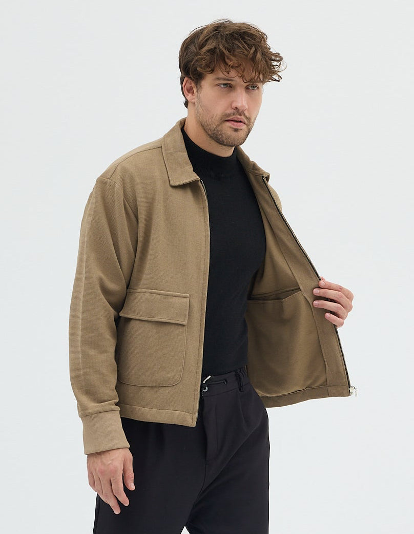 Steppe Rider Erkek Örme (Knit) Fermuarlı Çift Cep Detaylı Boxy Fit Overshirt Ceket Gömlek