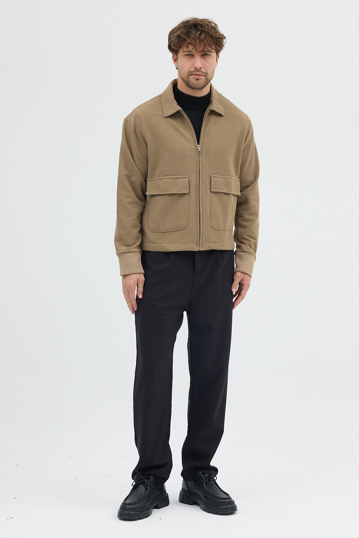 Steppe Rider Erkek Örme (Knit) Fermuarlı Çift Cep Detaylı Boxy Fit Overshirt Ceket Gömlek