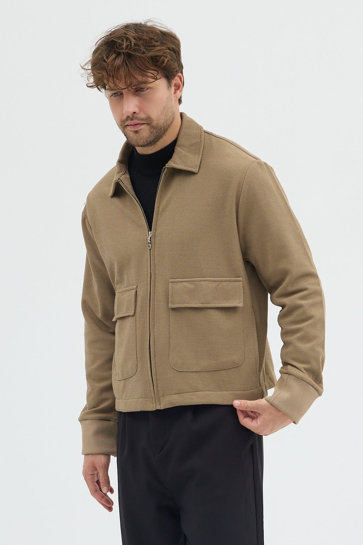 Steppe Rider Erkek Örme (Knit) Fermuarlı Çift Cep Detaylı Boxy Fit Overshirt Ceket Gömlek