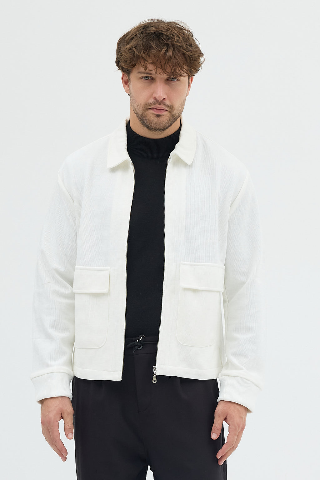 Steppe Rider Erkek Örme (Knit) Fermuarlı Çift Cep Detaylı Boxy Fit Overshirt Ceket Gömlek