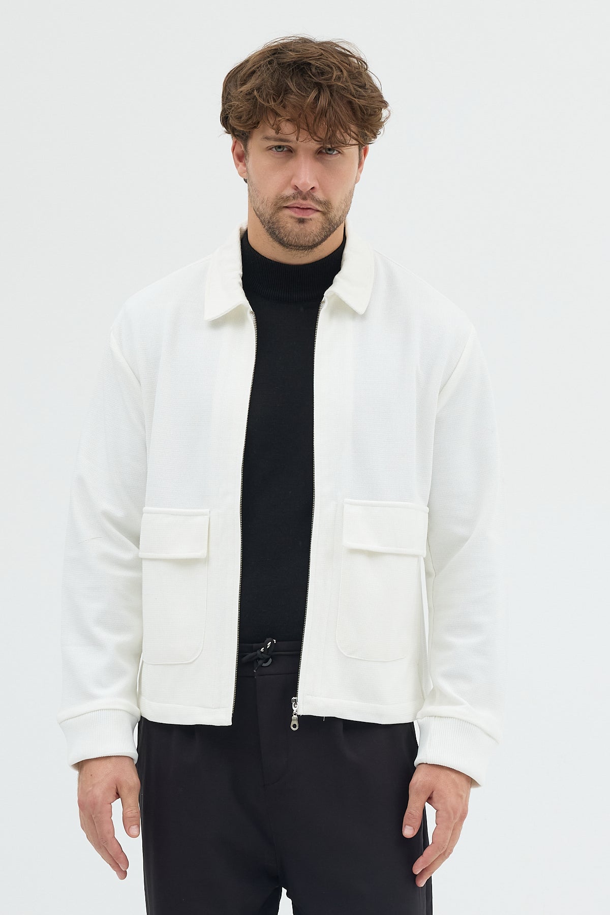 Steppe Rider Erkek Örme (Knit) Fermuarlı Çift Cep Detaylı Boxy Fit Overshirt Ceket Gömlek