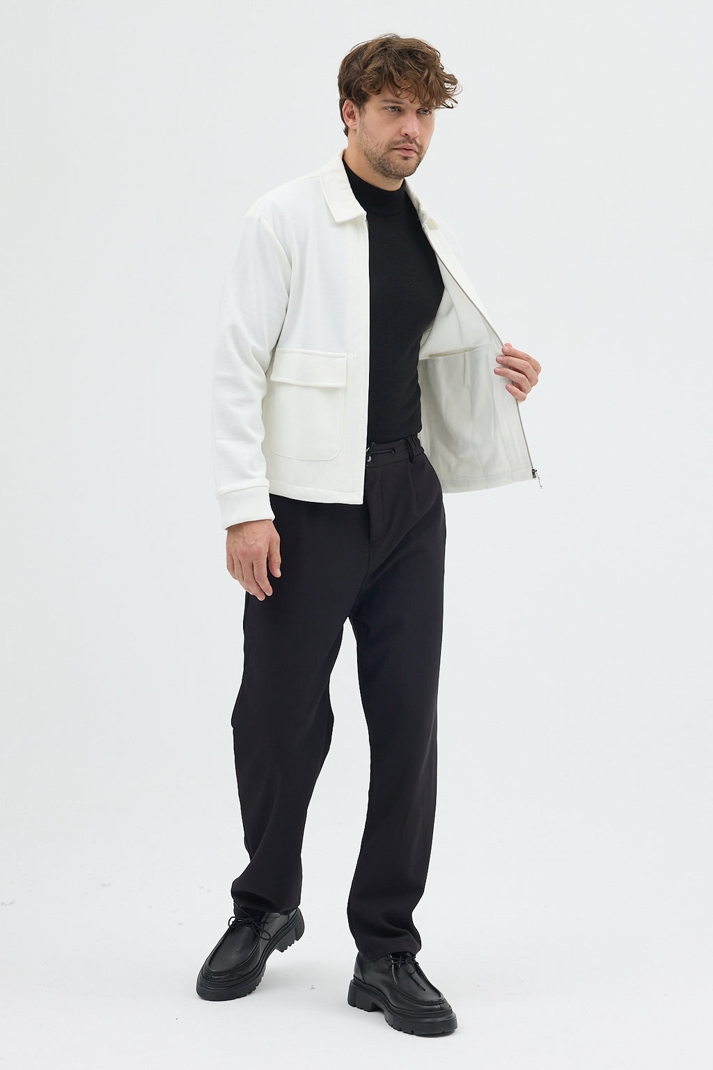 Steppe Rider Erkek Örme (Knit) Fermuarlı Çift Cep Detaylı Boxy Fit Overshirt Ceket Gömlek