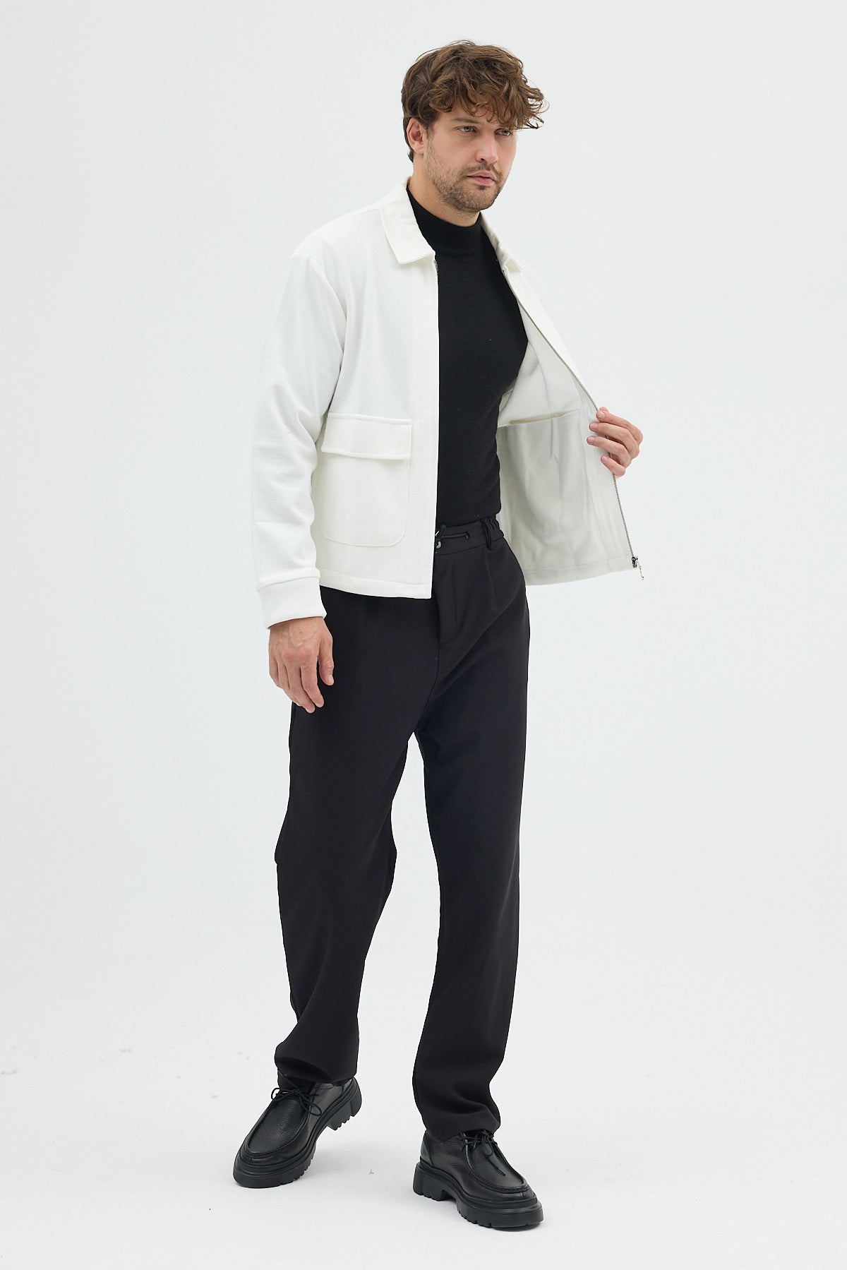 Steppe Rider Erkek Örme (Knit) Fermuarlı Çift Cep Detaylı Boxy Fit Overshirt Ceket Gömlek