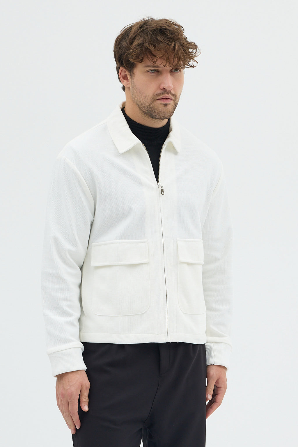 Steppe Rider Erkek Örme (Knit) Fermuarlı Çift Cep Detaylı Boxy Fit Overshirt Ceket Gömlek