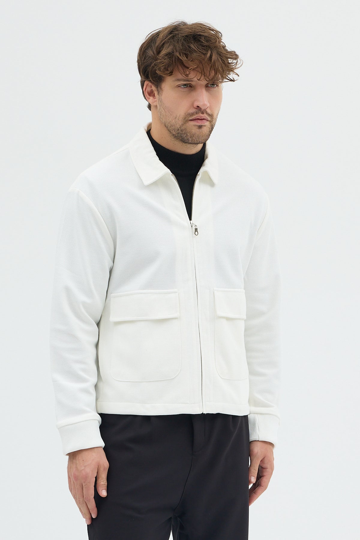 Steppe Rider Erkek Örme (Knit) Fermuarlı Çift Cep Detaylı Boxy Fit Overshirt Ceket Gömlek