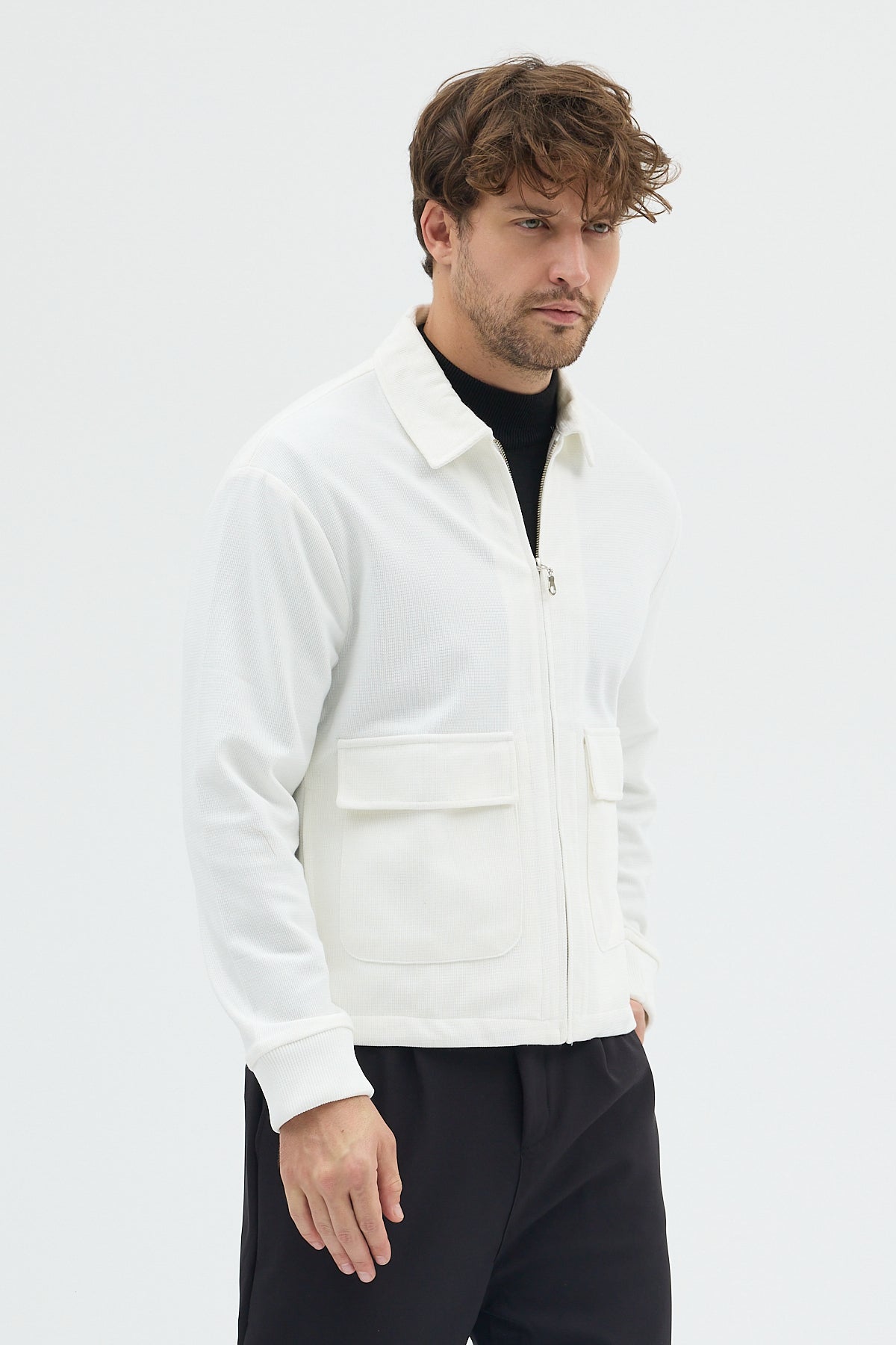 Steppe Rider Erkek Örme (Knit) Fermuarlı Çift Cep Detaylı Boxy Fit Overshirt Ceket Gömlek