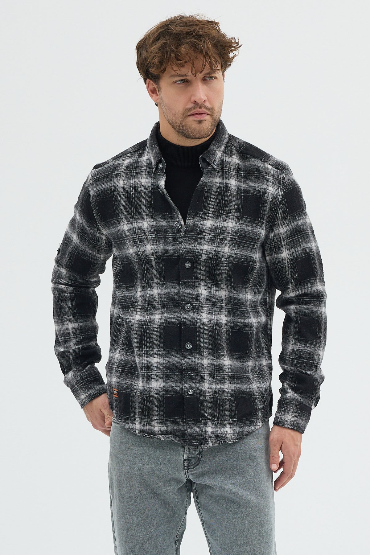 Cosplay Erkek Ekoseli Flanel Oduncu Gömlek - Cepsiz, Kalın Kışlık Uzun Kollu Gömlek