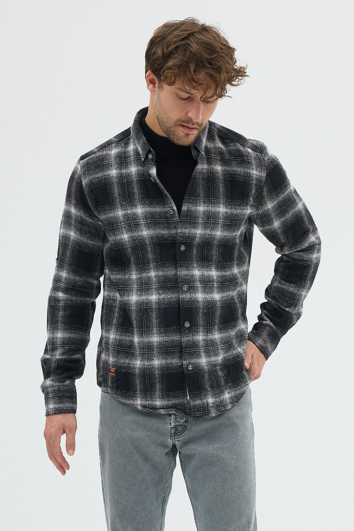 Cosplay Erkek Ekoseli Flanel Oduncu Gömlek - Cepsiz, Kalın Kışlık Uzun Kollu Gömlek