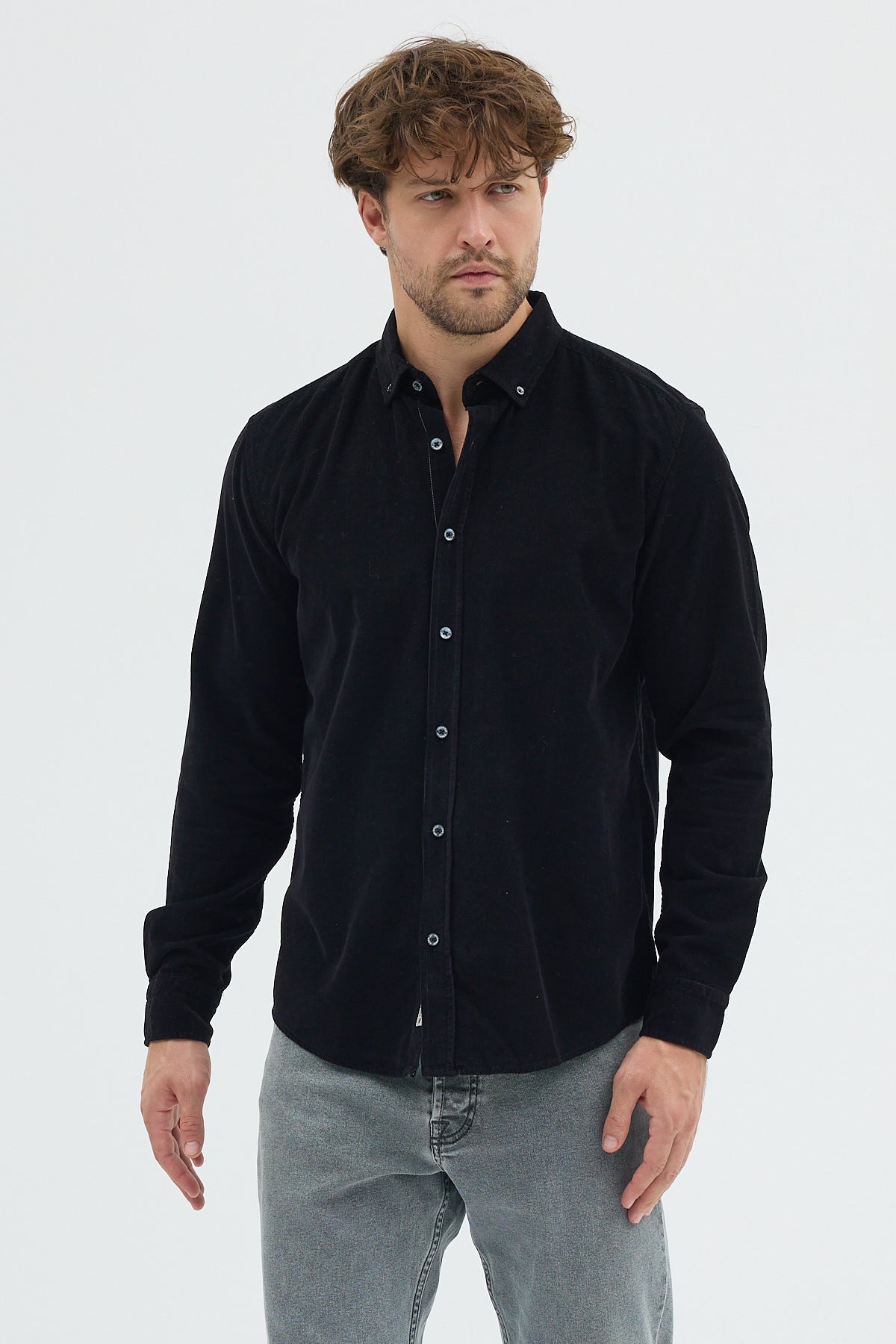 Cosplay Büyük Beden Erkek Relax Fit Kadife Uzun Kollu Gömlek Cosplay