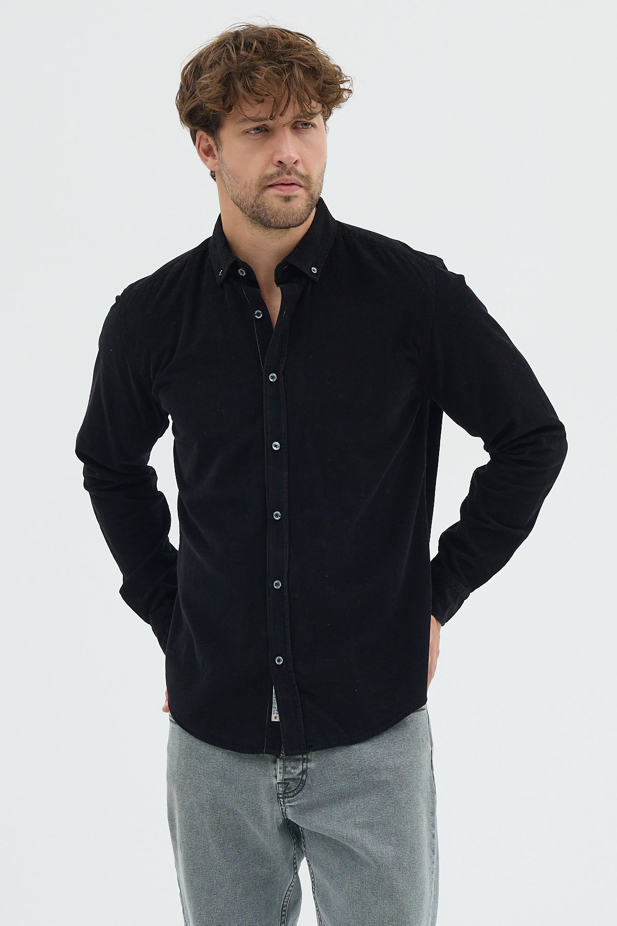 Cosplay Erkek Relax Fit Kadife Uzun Kollu Gömlek