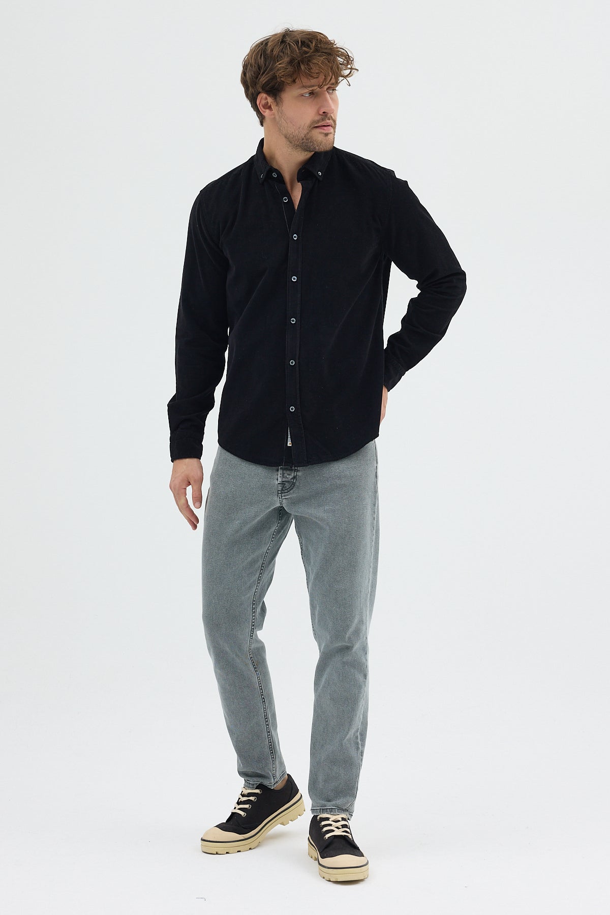 Cosplay Erkek Relax Fit Kadife Uzun Kollu Gömlek