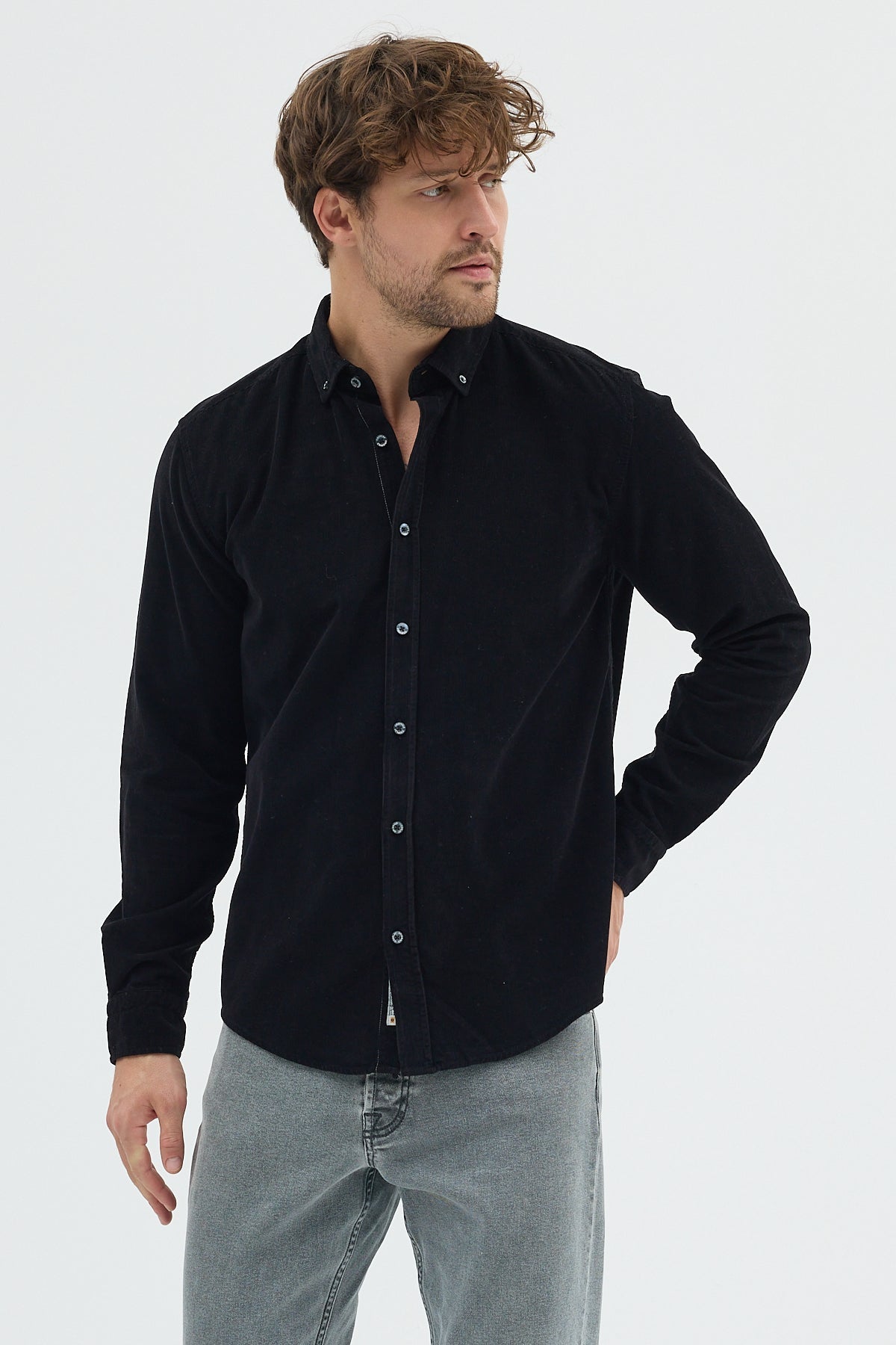 Cosplay Büyük Beden Erkek Relax Fit Kadife Uzun Kollu Gömlek Cosplay