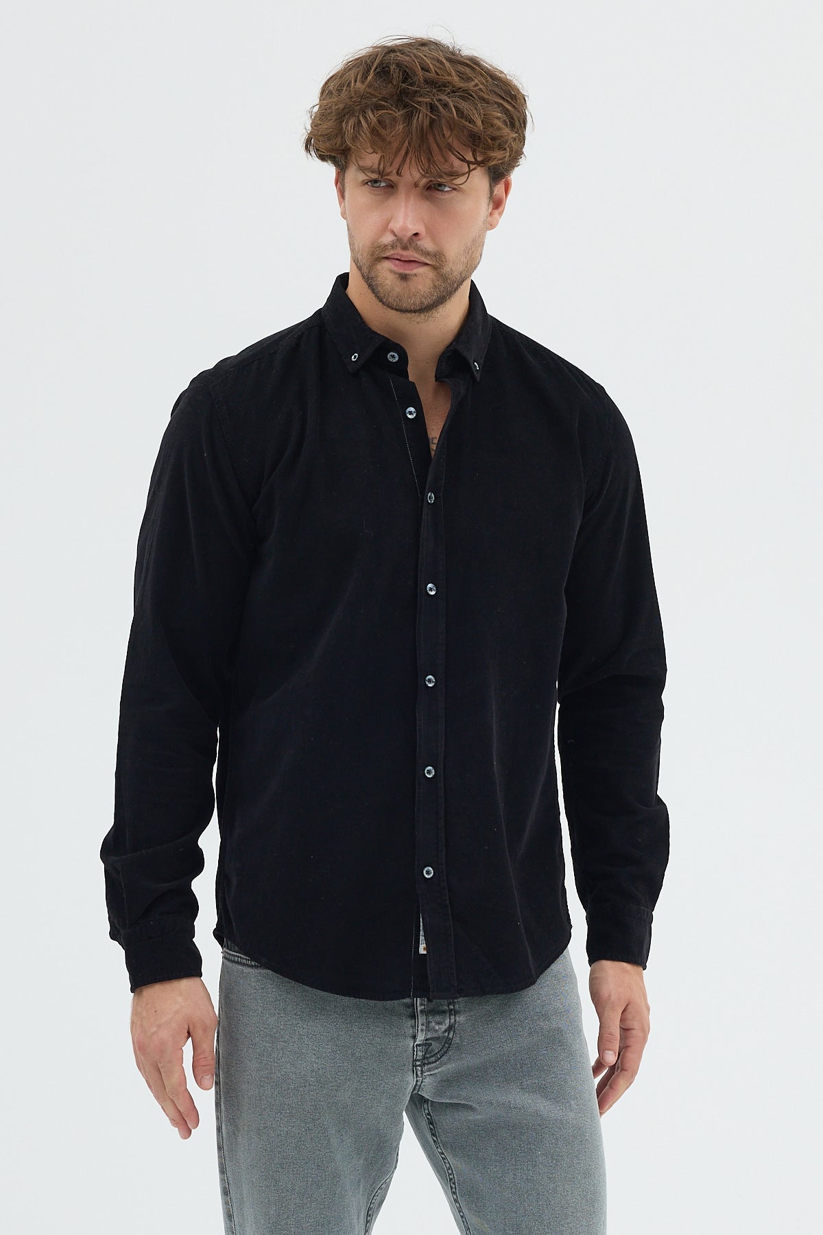 Cosplay Büyük Beden Erkek Relax Fit Kadife Uzun Kollu Gömlek Cosplay