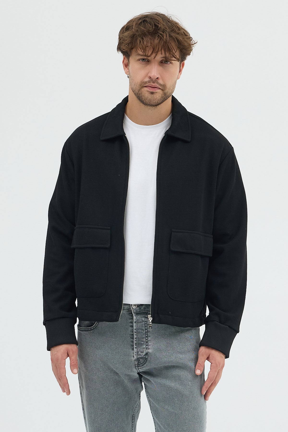 Steppe Rider Erkek Örme (Knit) Fermuarlı Çift Cep Detaylı Boxy Fit Overshirt Ceket Gömlek