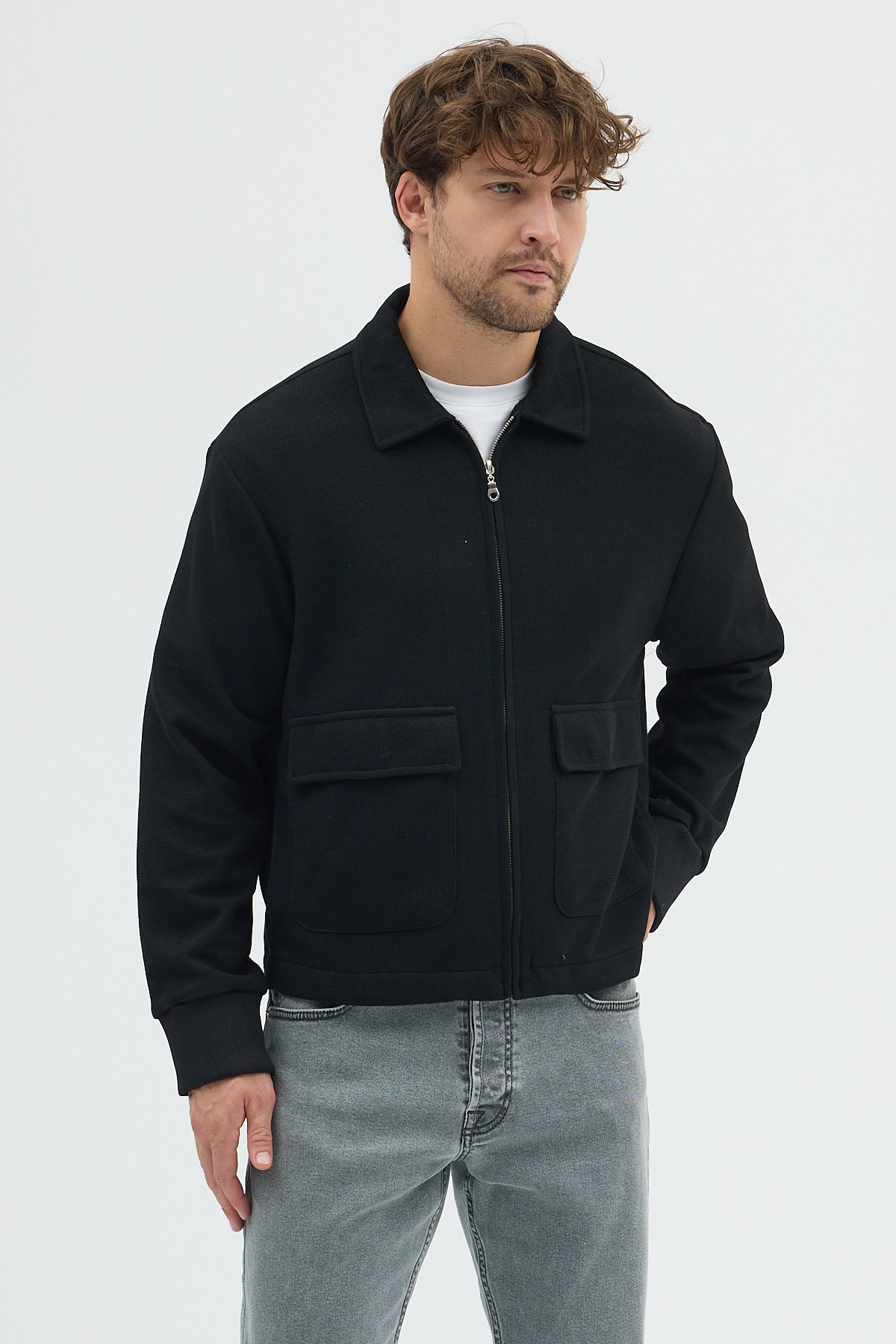 Steppe Rider Erkek Örme (Knit) Fermuarlı Çift Cep Detaylı Boxy Fit Overshirt Ceket Gömlek