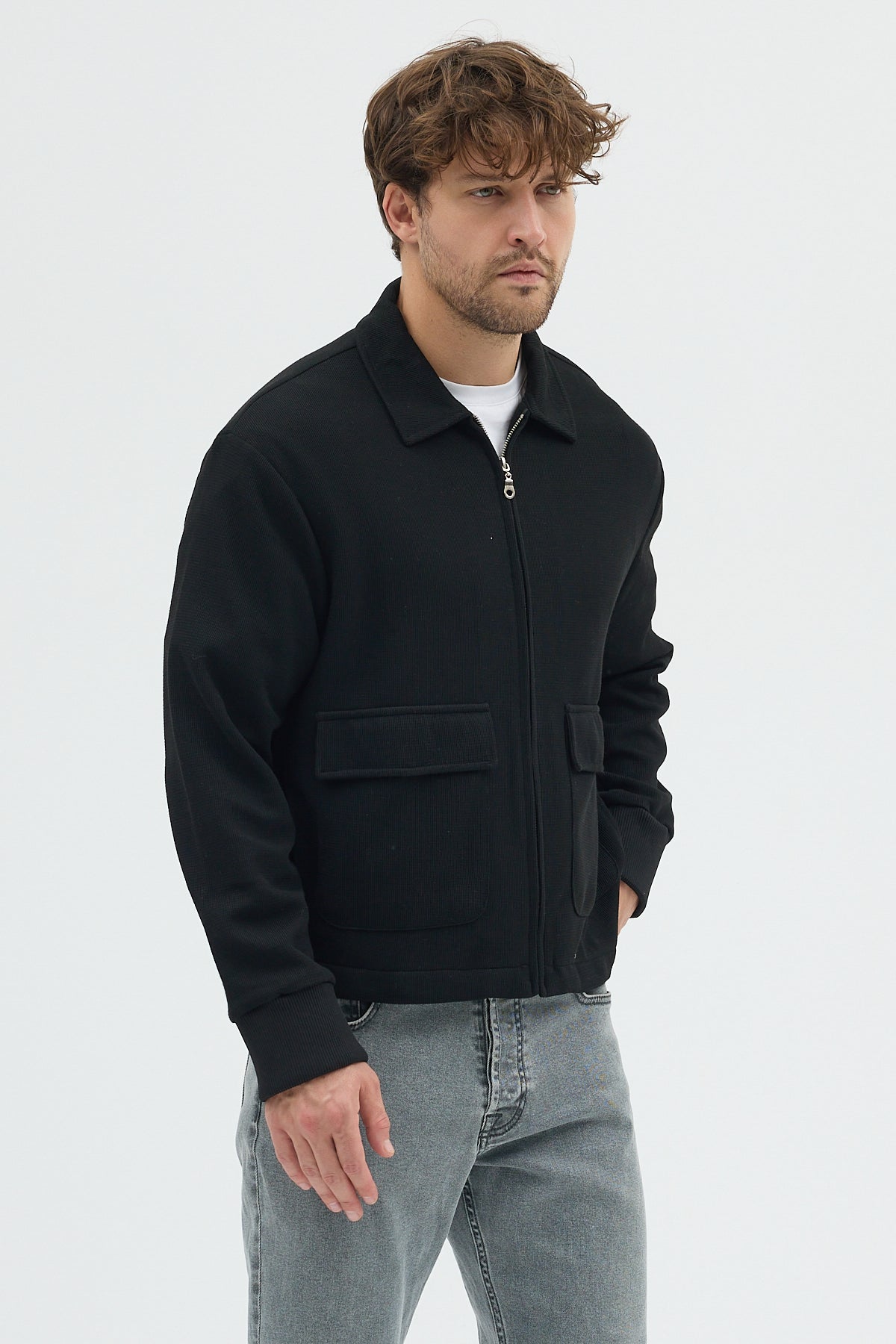 Steppe Rider Erkek Örme (Knit) Fermuarlı Çift Cep Detaylı Boxy Fit Overshirt Ceket Gömlek