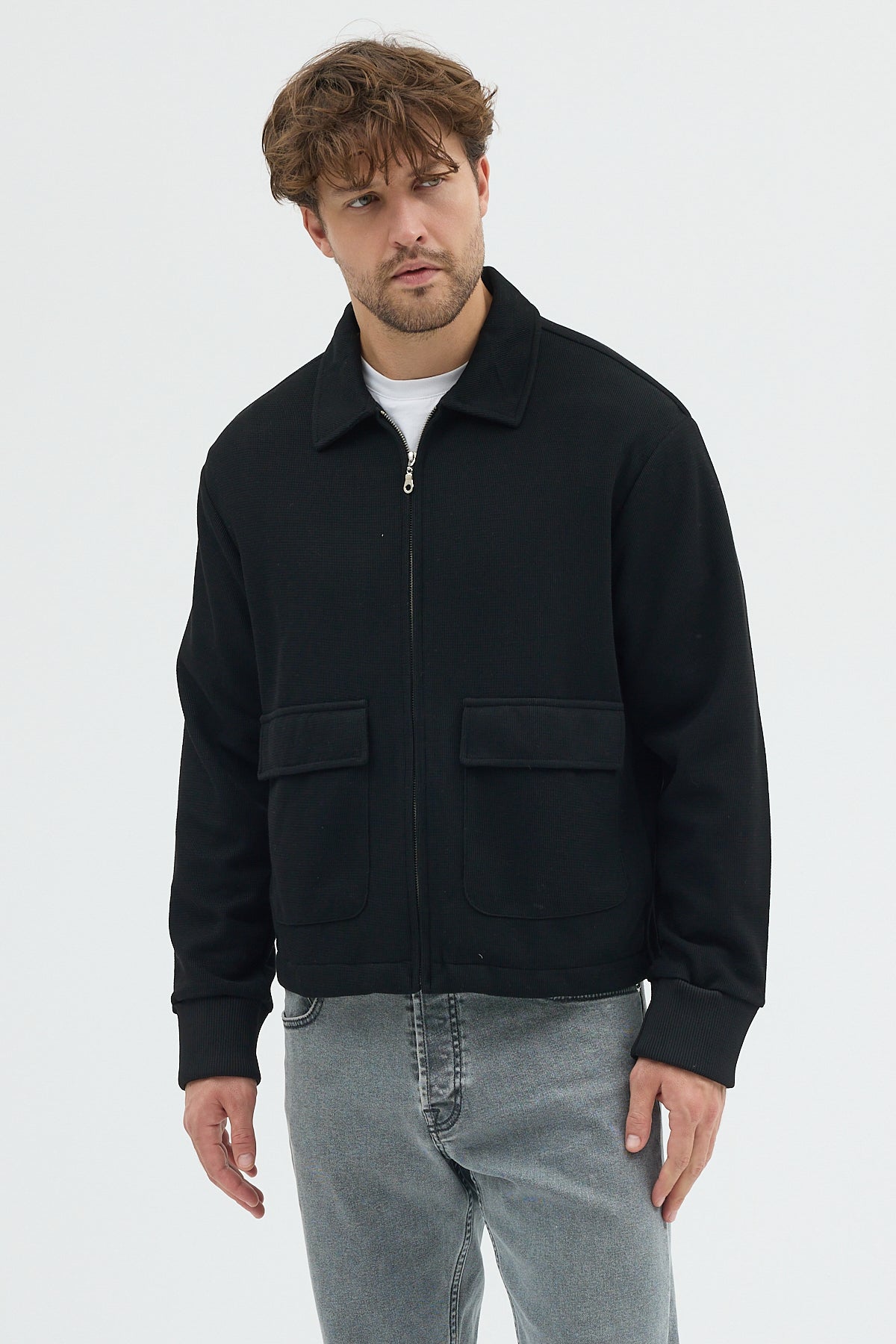 Steppe Rider Erkek Örme (Knit) Fermuarlı Çift Cep Detaylı Boxy Fit Overshirt Ceket Gömlek