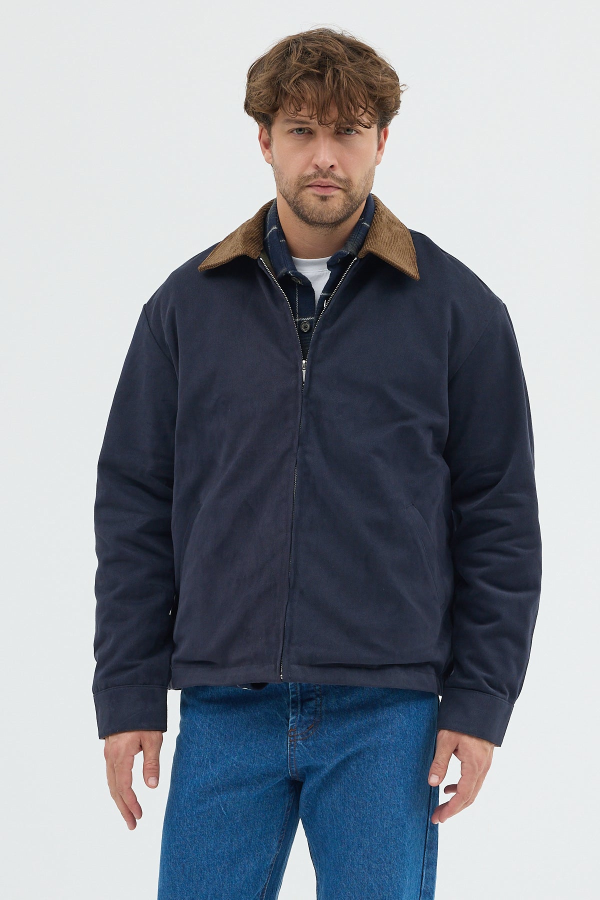 Erkek Kadife Yakalı Gabardin Ceket Mont | Regular Fit Casual Dış Giyim