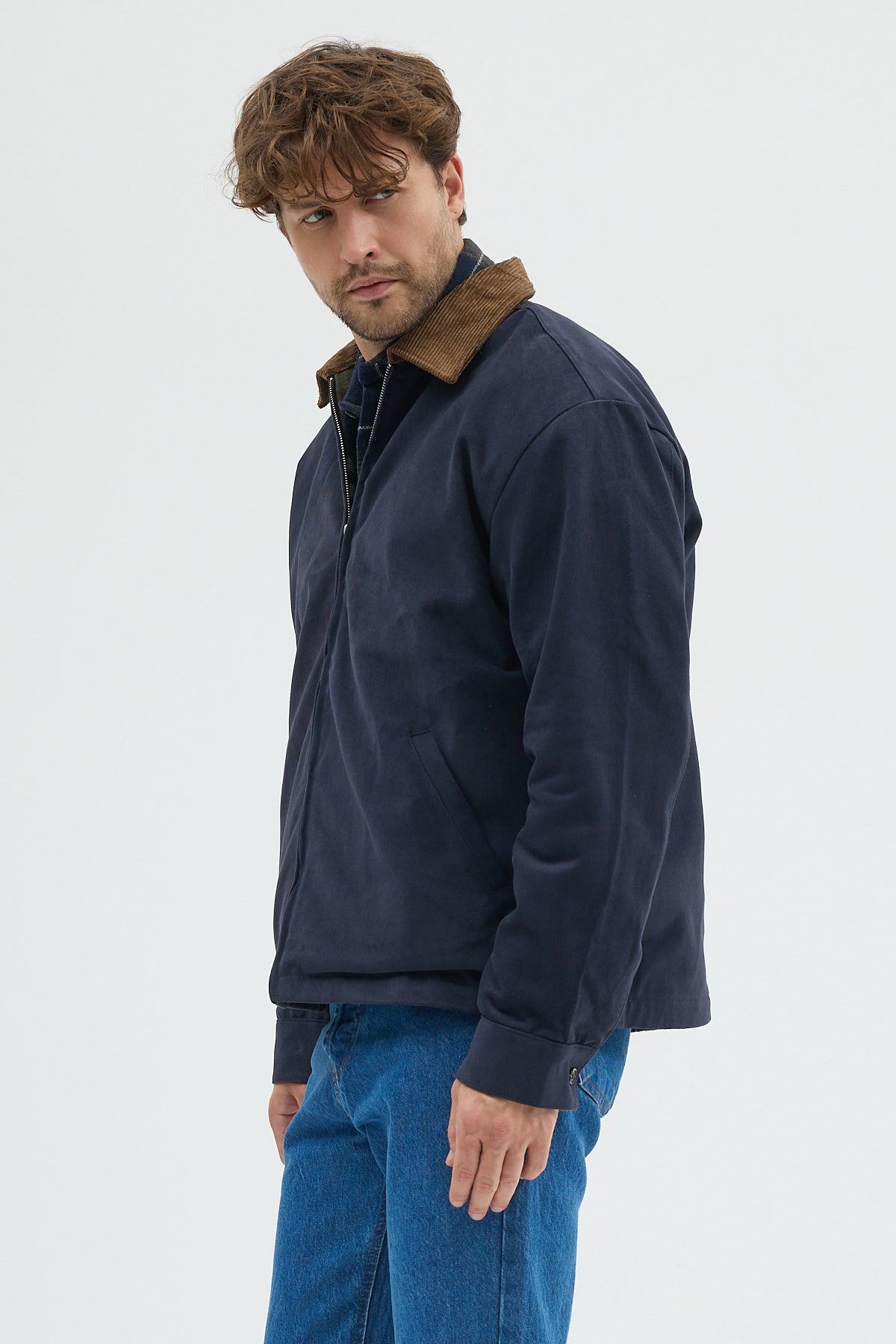 Erkek Kadife Yakalı Gabardin Ceket Mont | Regular Fit Casual Dış Giyim