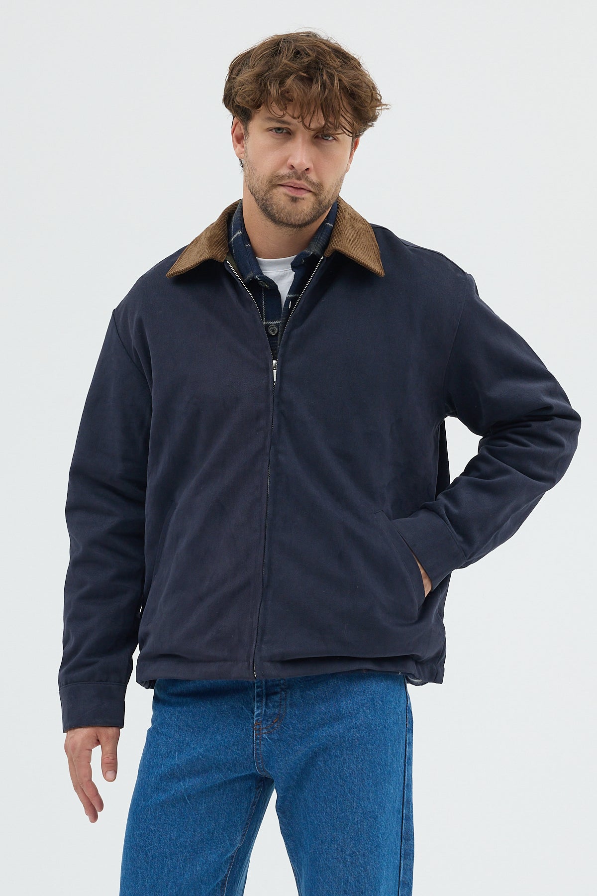 Erkek Kadife Yakalı Gabardin Ceket Mont | Regular Fit Casual Dış Giyim