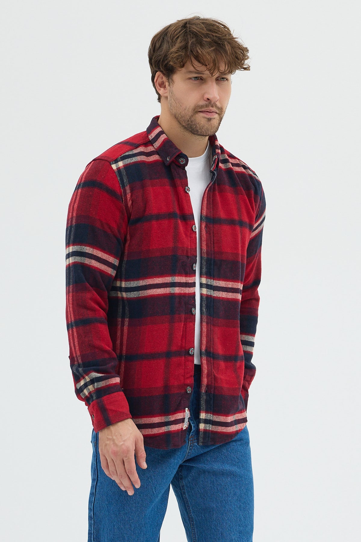 Cosplay Erkek Kalın Flanel Oduncu Gömlek - Geniş Kareli, Cepsiz, Kışlık Uzun Kollu Overshirt