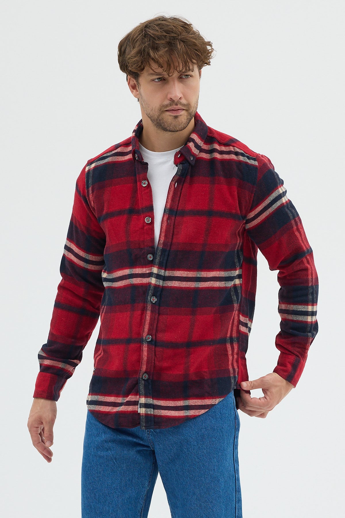 Cosplay Erkek Kalın Flanel Oduncu Gömlek - Geniş Kareli, Cepsiz, Kışlık Uzun Kollu Overshirt