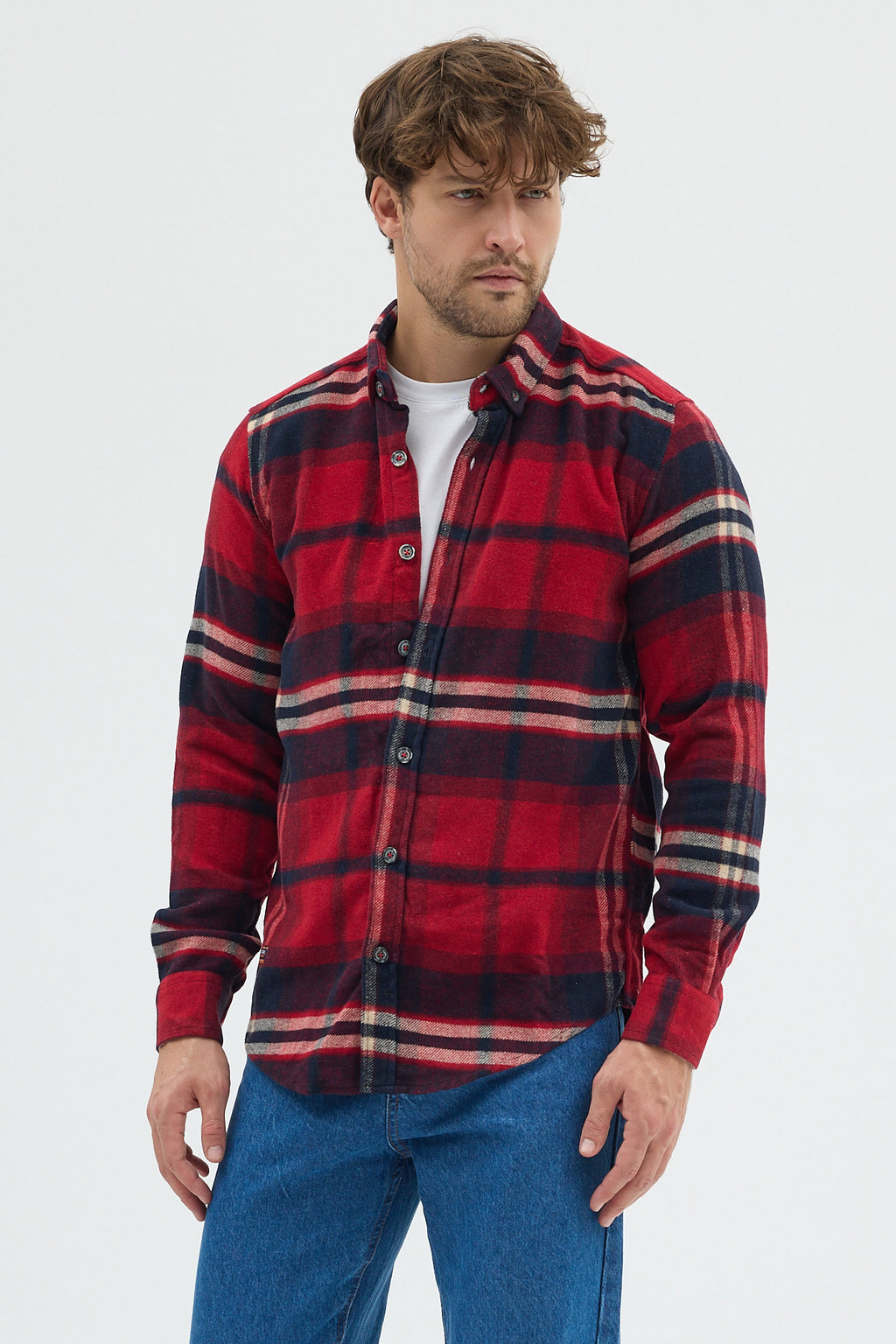 Cosplay Erkek Kalın Flanel Oduncu Gömlek - Geniş Kareli, Cepsiz, Kışlık Uzun Kollu Overshirt