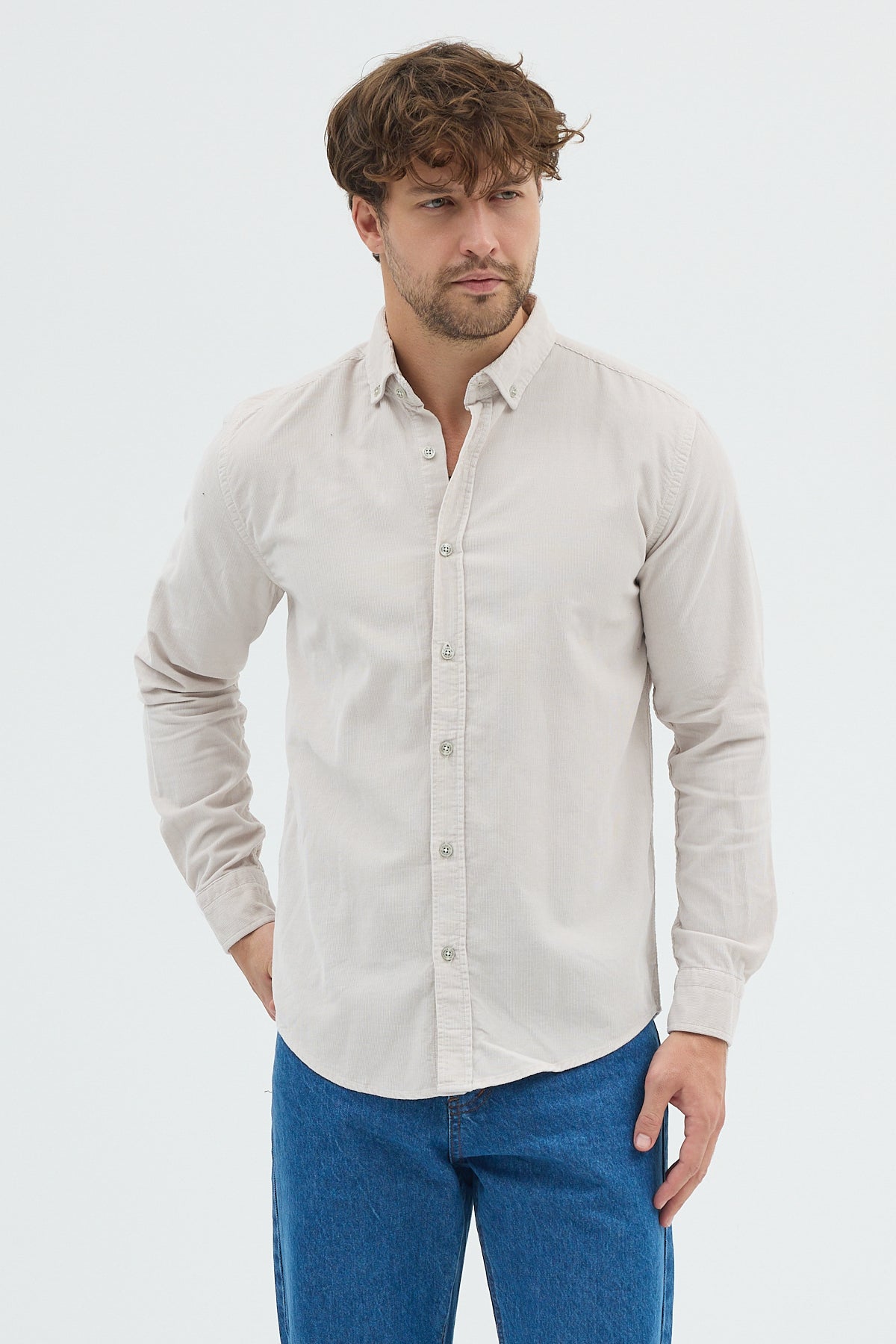 Cosplay Erkek Relax Fit Kadife Uzun Kollu Gömlek