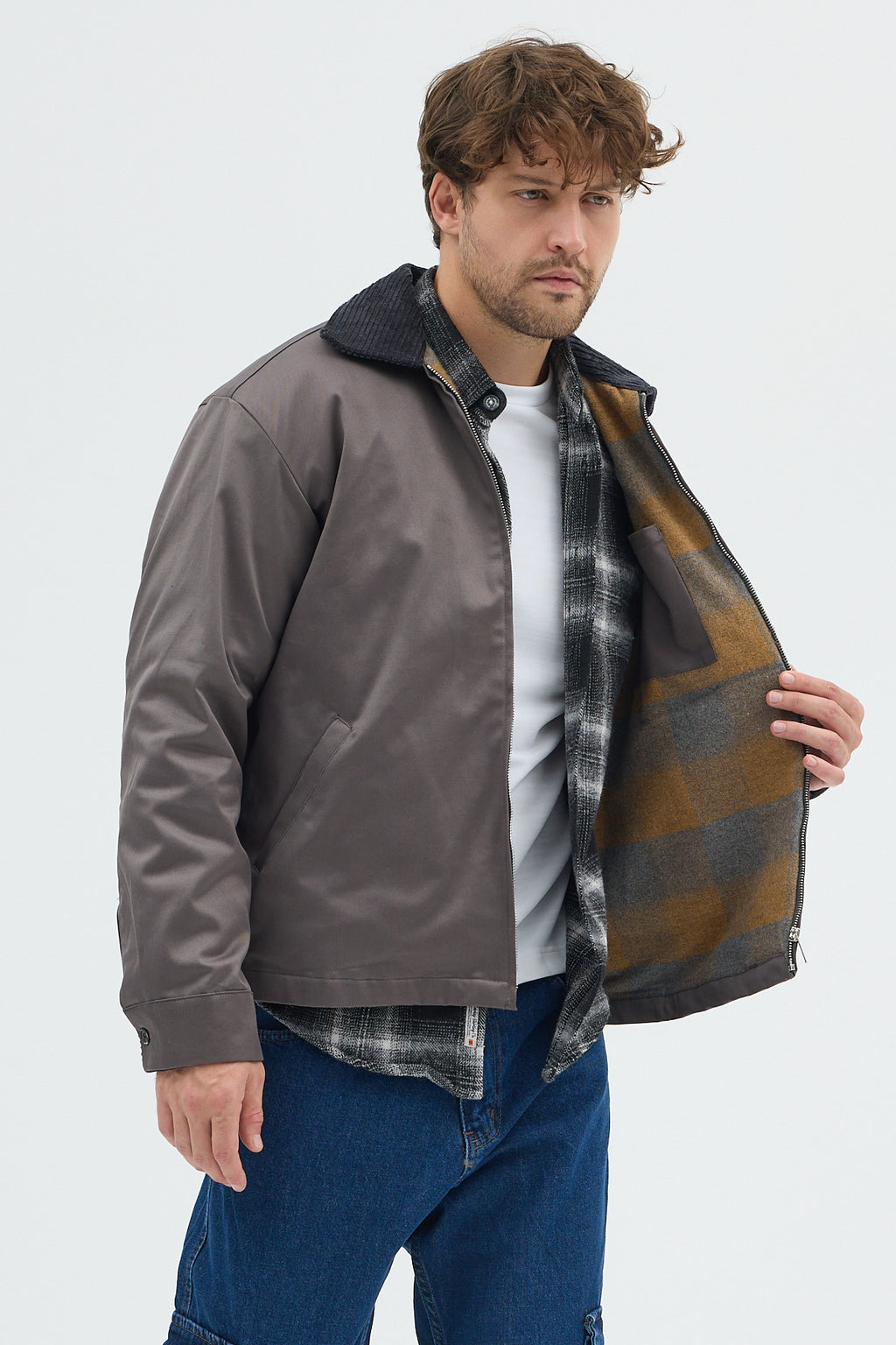 Erkek Kadife Yakalı Gabardin Ceket Mont | Regular Fit Casual Dış Giyim