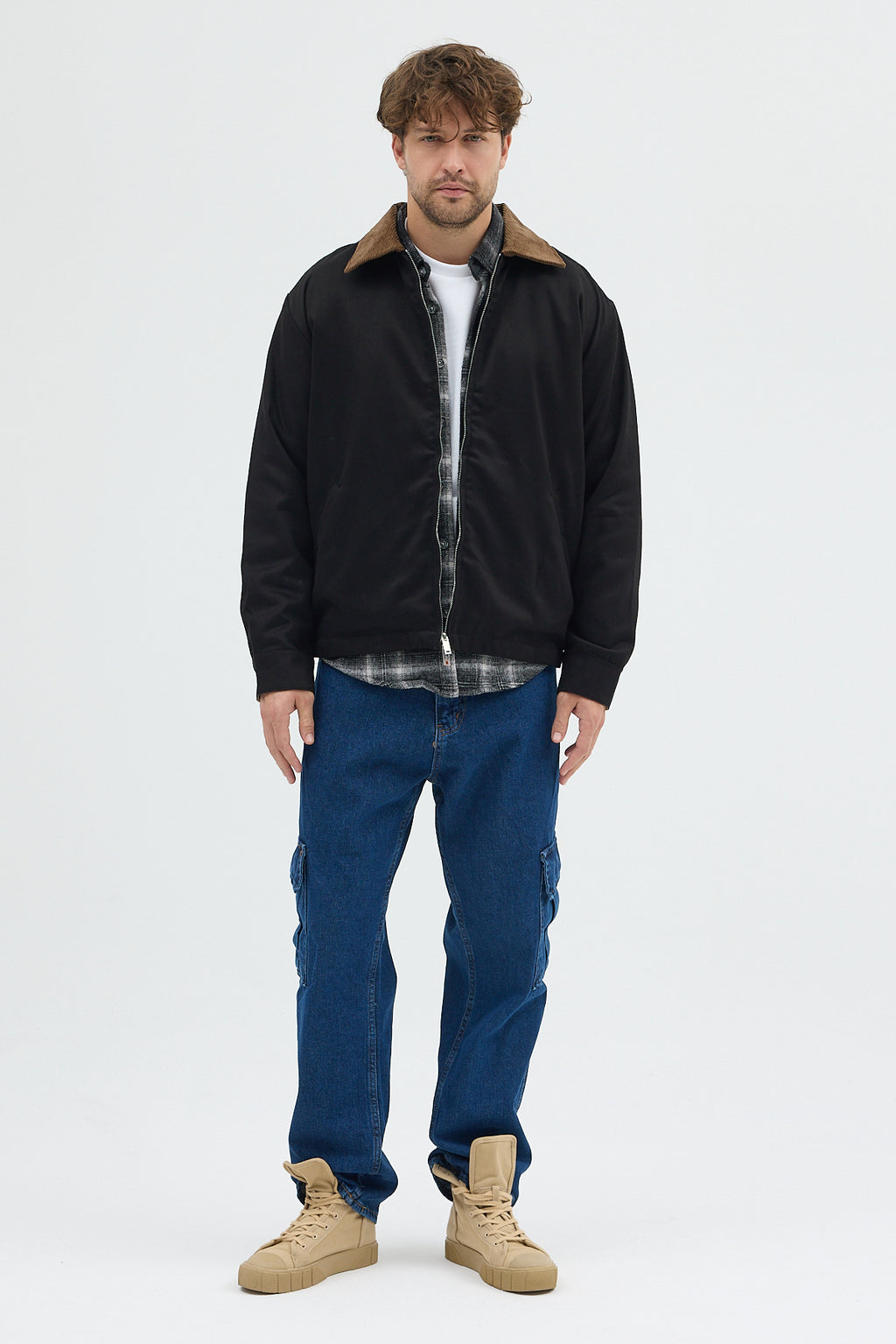 Erkek Kadife Yakalı Gabardin Ceket Mont | Regular Fit Casual Dış Giyim