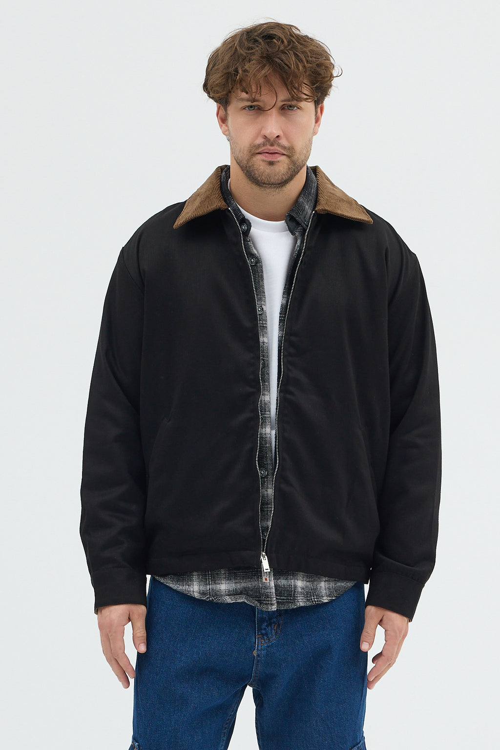 Erkek Kadife Yakalı Gabardin Ceket Mont | Regular Fit Casual Dış Giyim