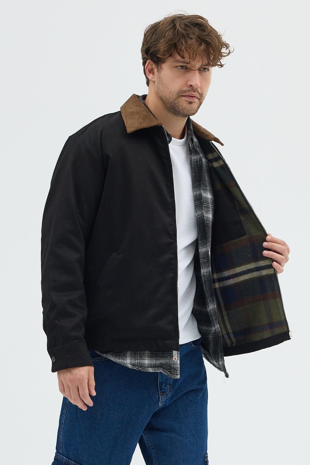 Erkek Kadife Yakalı Gabardin Ceket Mont | Regular Fit Casual Dış Giyim