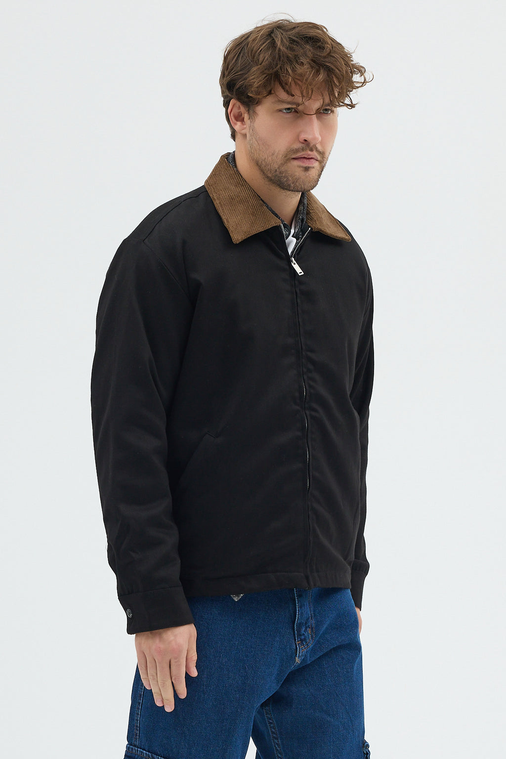 Erkek Kadife Yakalı Gabardin Ceket Mont | Regular Fit Casual Dış Giyim