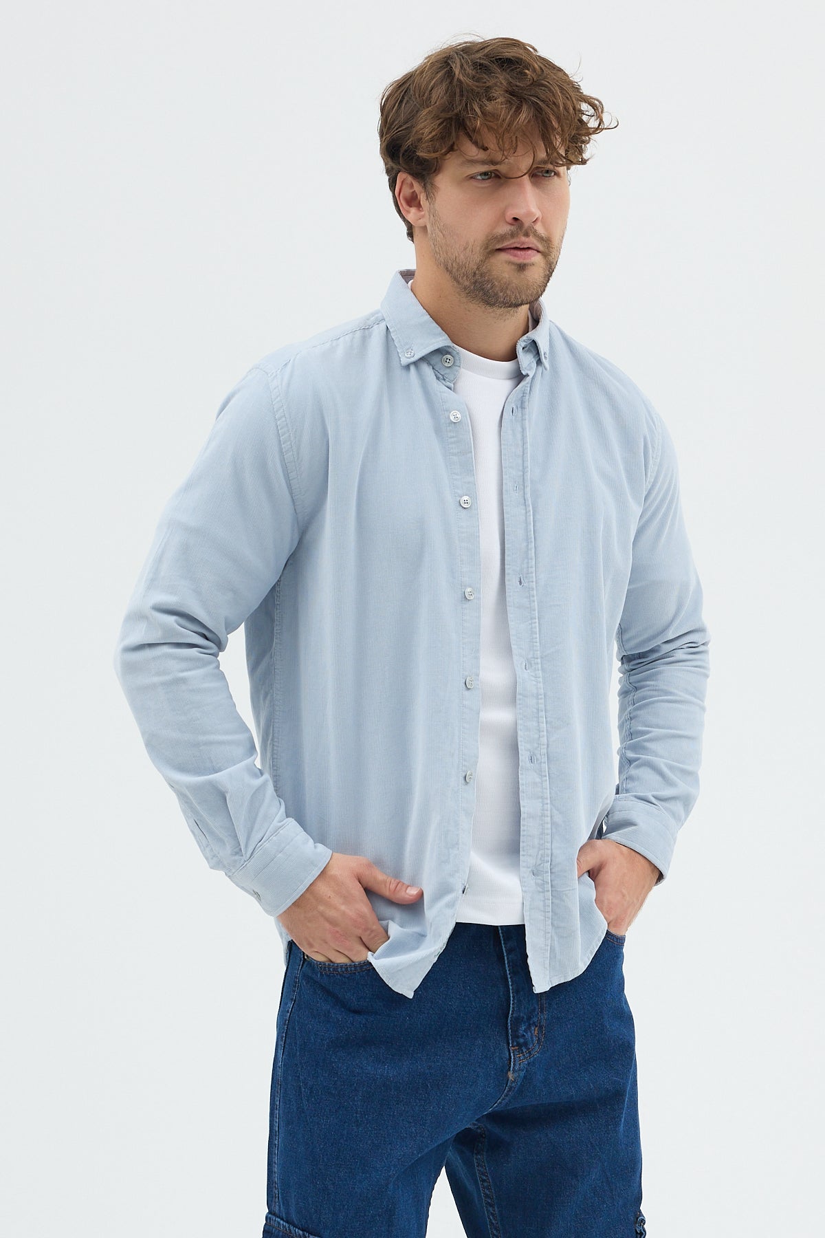 Cosplay Büyük Beden Erkek Relax Fit Kadife Uzun Kollu Gömlek Cosplay