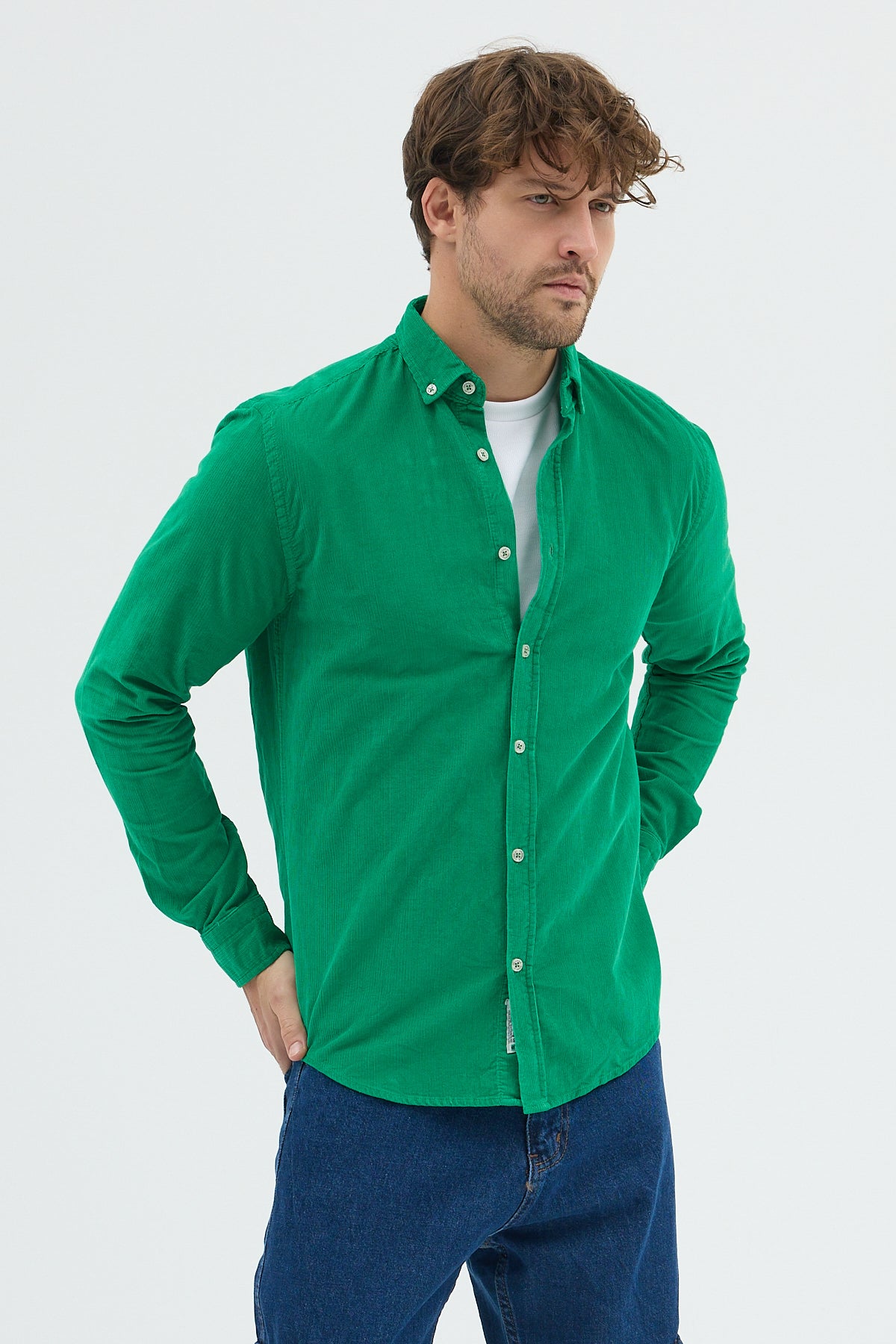 Cosplay Erkek Relax Fit Kadife Uzun Kollu Gömlek