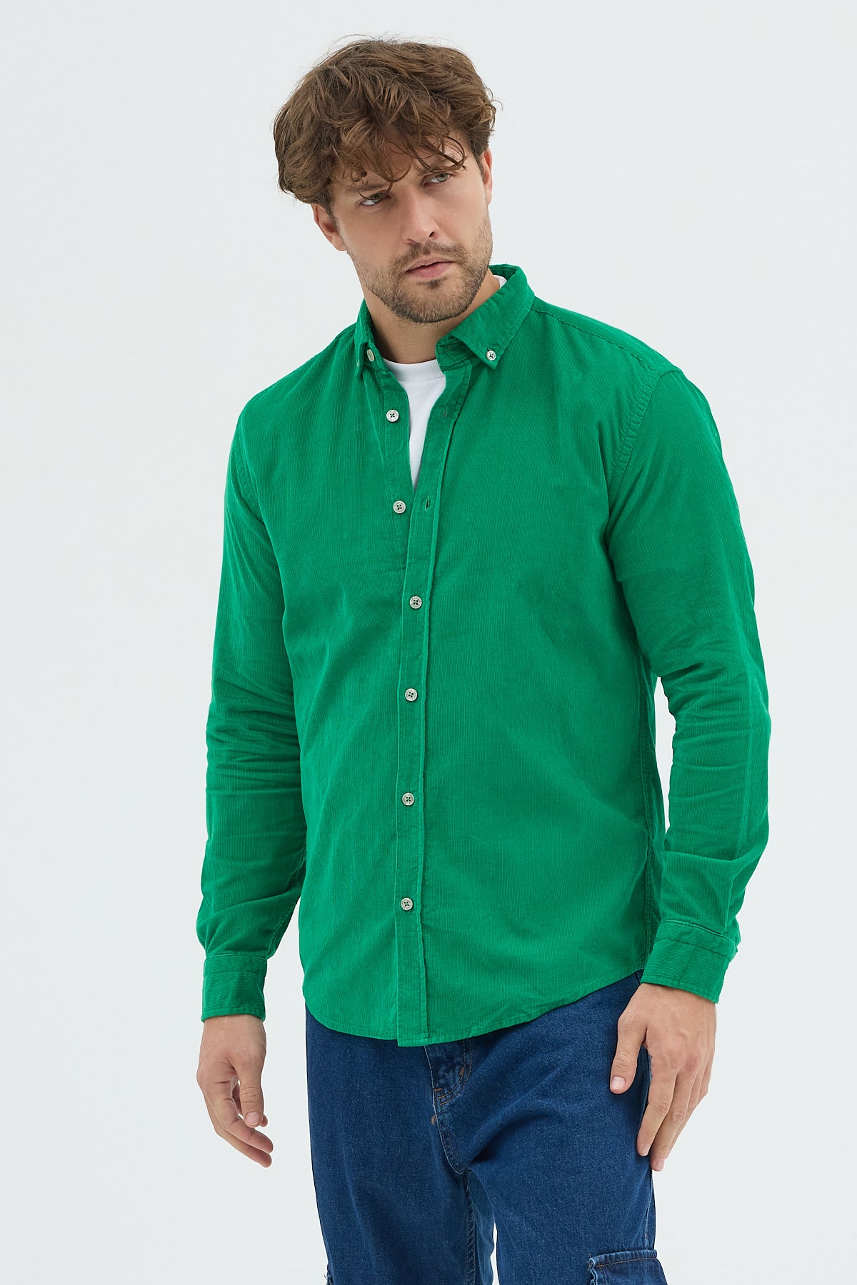 Cosplay Erkek Relax Fit Kadife Uzun Kollu Gömlek