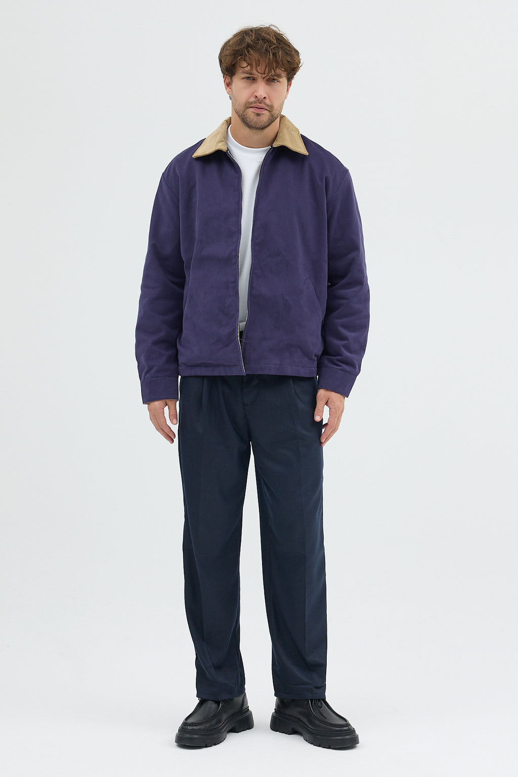 Erkek Kadife Yakalı Gabardin Ceket Mont | Regular Fit Casual Dış Giyim