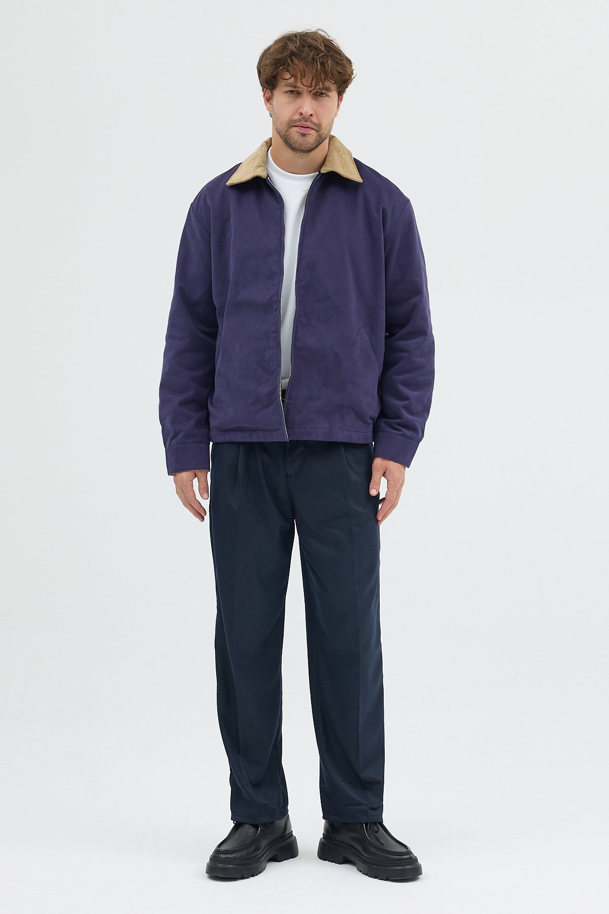 Erkek Kadife Yakalı Gabardin Ceket Mont | Regular Fit Casual Dış Giyim