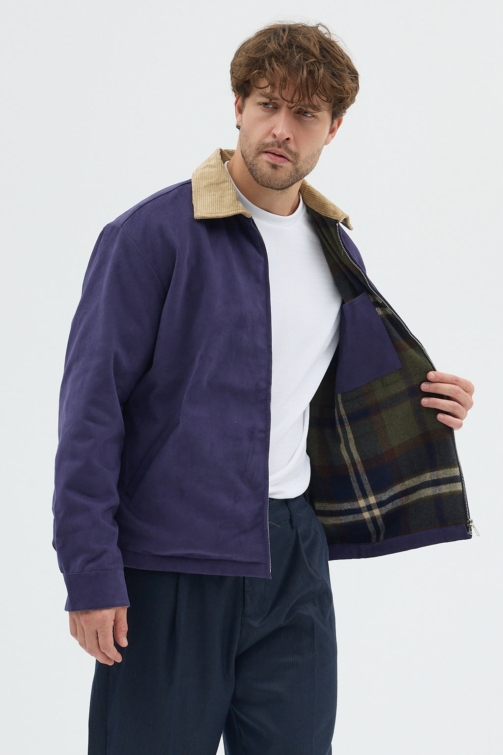 Erkek Kadife Yakalı Gabardin Ceket Mont | Regular Fit Casual Dış Giyim