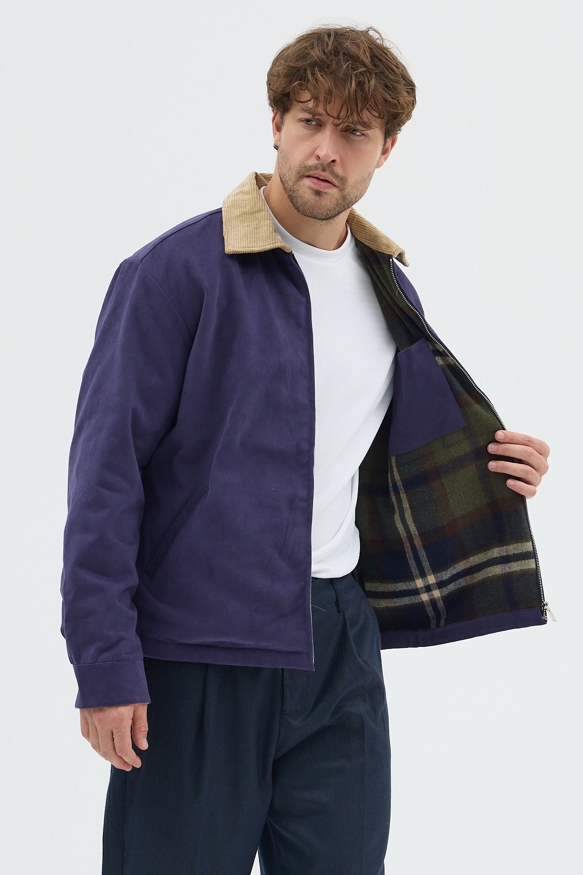 Erkek Kadife Yakalı Gabardin Ceket Mont | Regular Fit Casual Dış Giyim