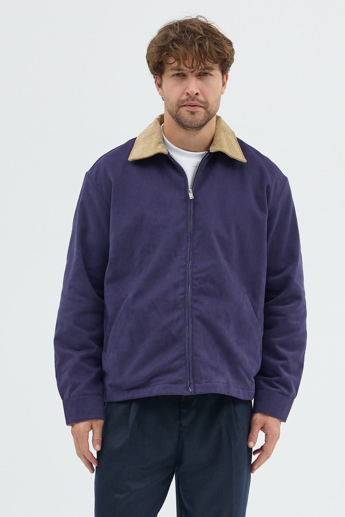 Erkek Kadife Yakalı Gabardin Ceket Mont | Regular Fit Casual Dış Giyim