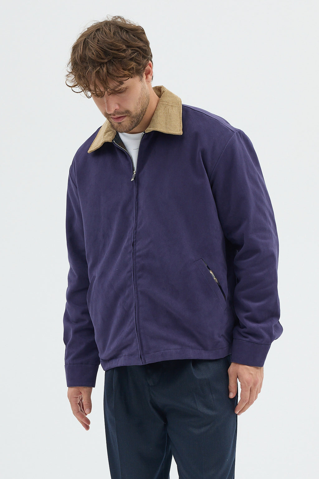 Erkek Kadife Yakalı Gabardin Ceket Mont | Regular Fit Casual Dış Giyim