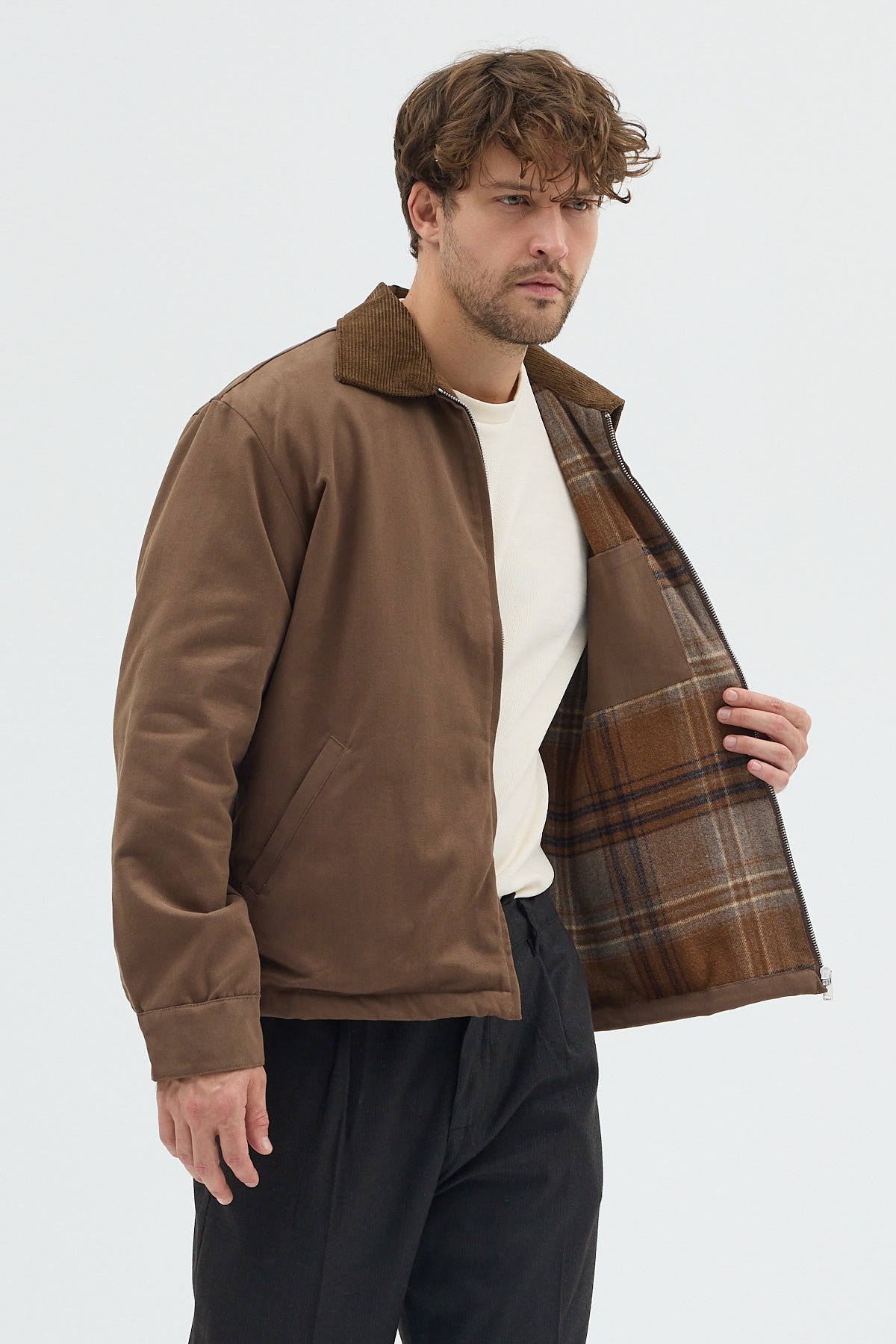 Erkek Kadife Yakalı Gabardin Ceket Mont | Regular Fit Casual Dış Giyim