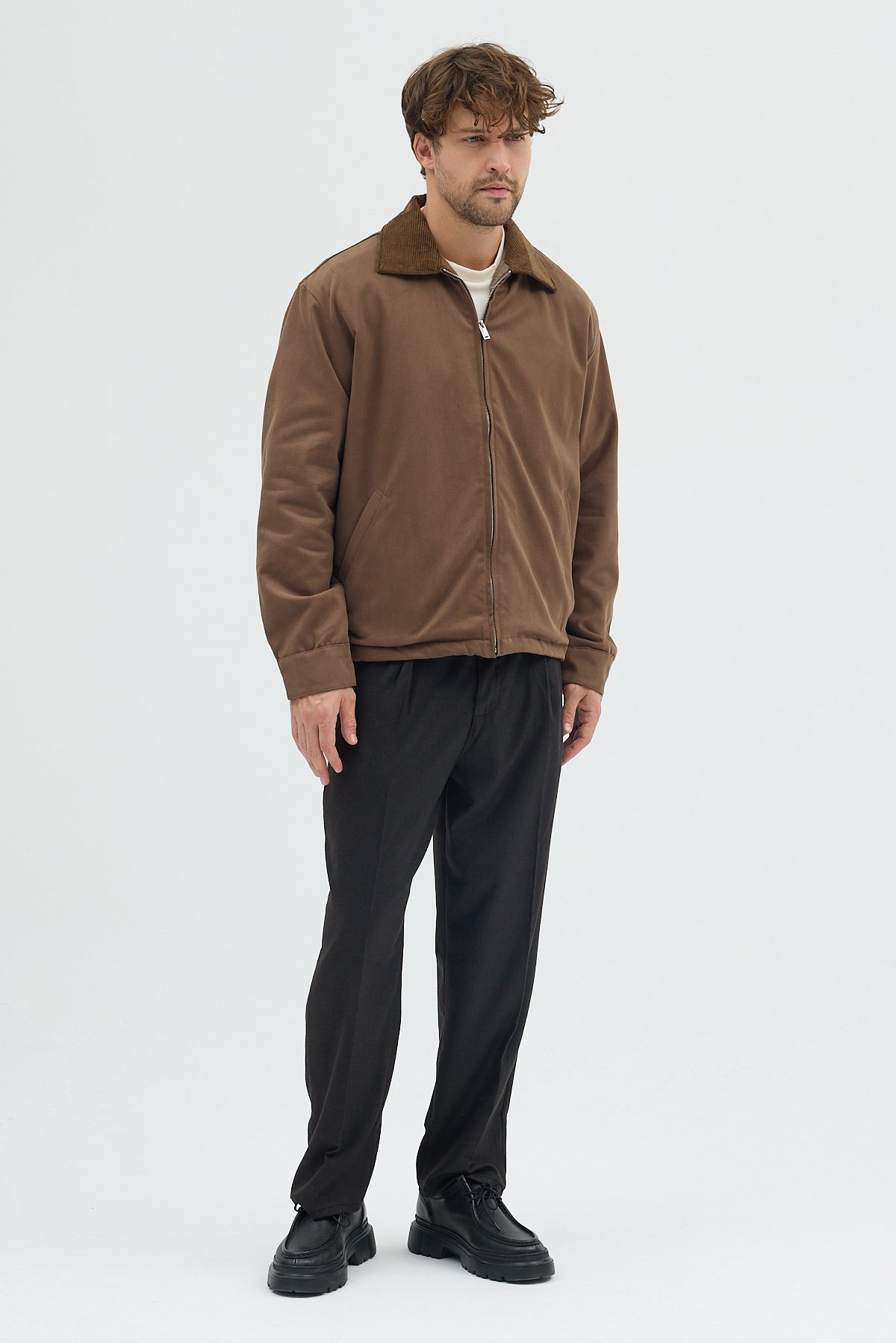 Erkek Kadife Yakalı Gabardin Ceket Mont | Regular Fit Casual Dış Giyim